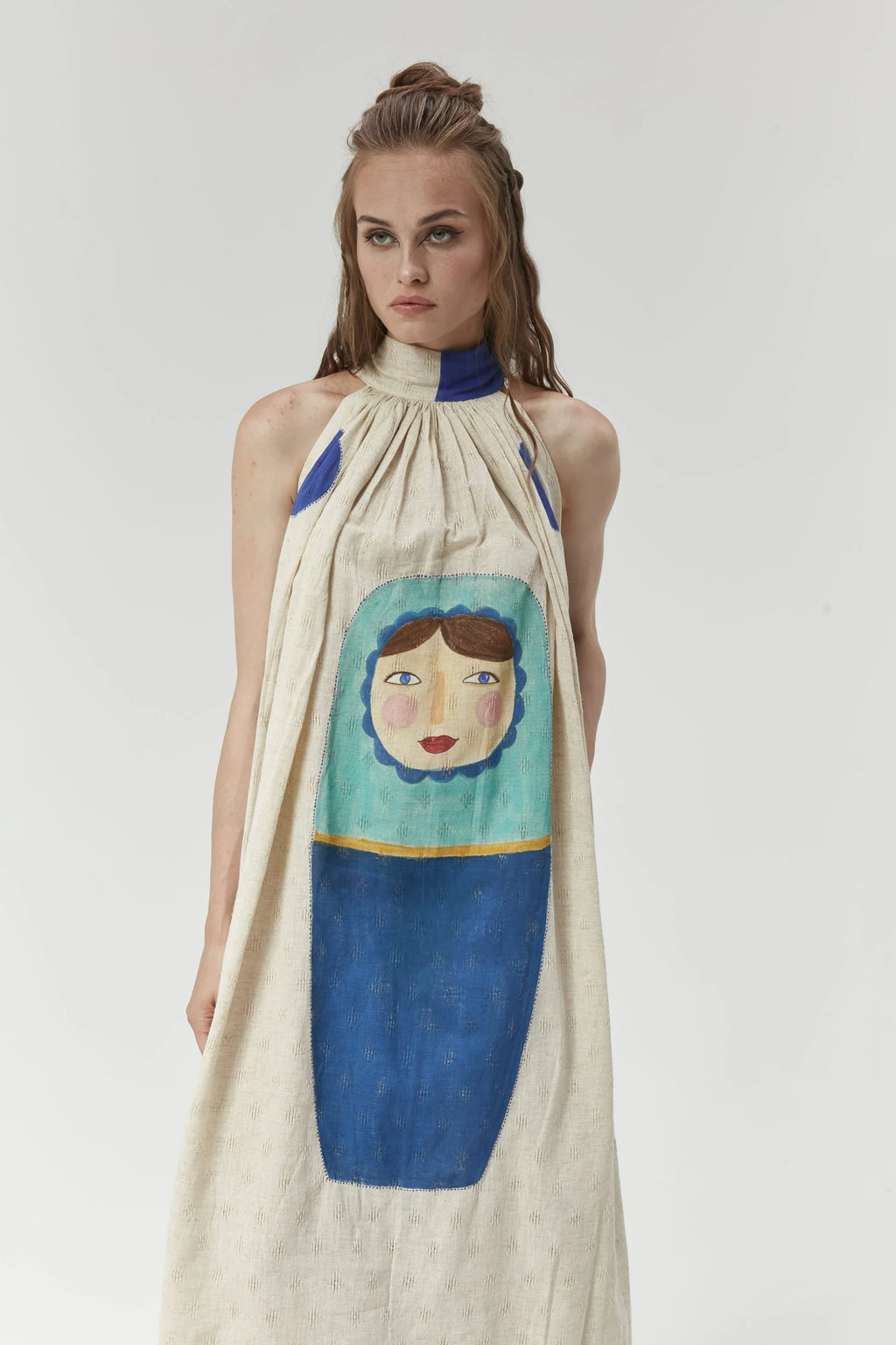 Blue Istanbul Dress in handwoven Dobby Cotton by White Canvas - Image 2