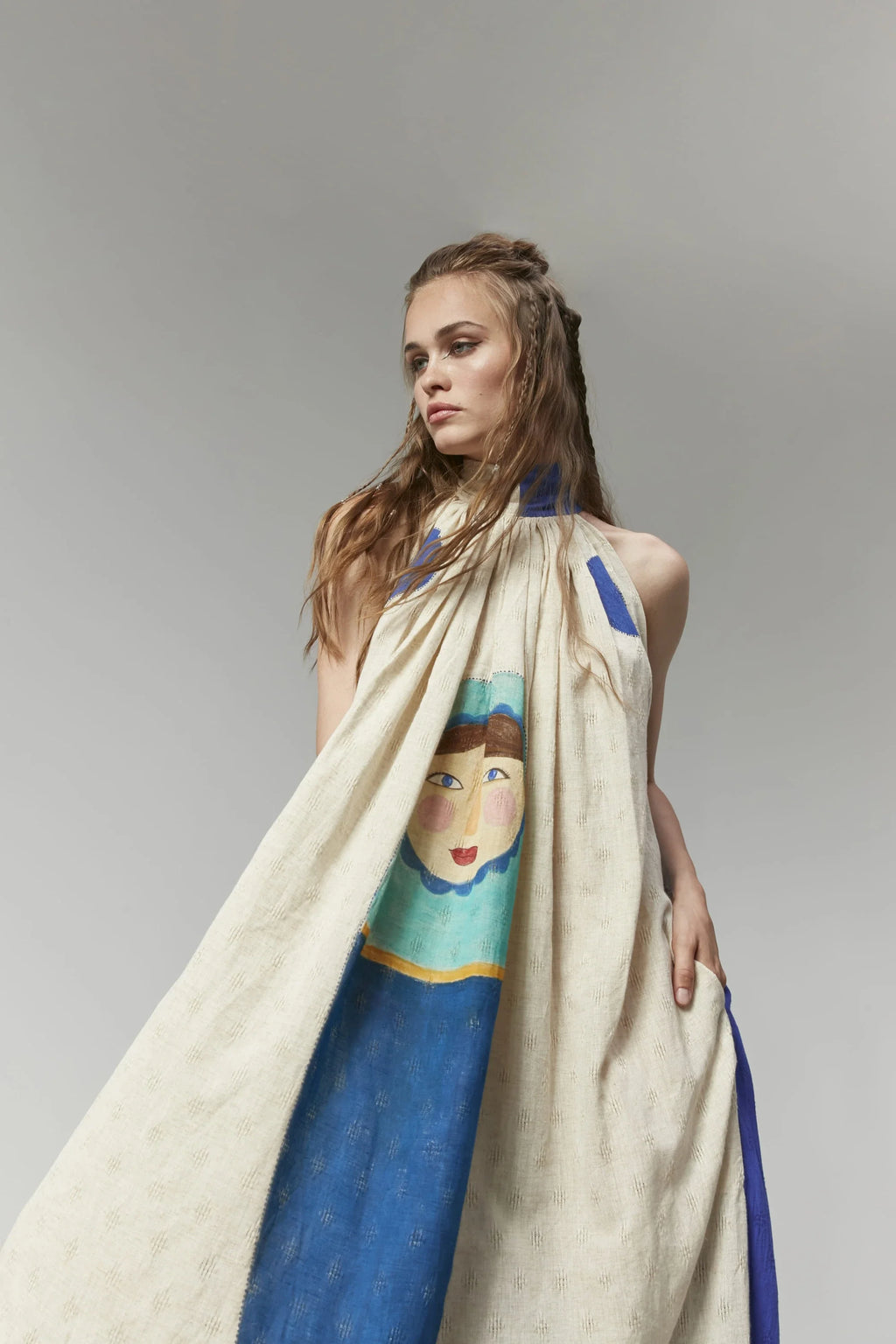 Blue Istanbul Dress in handwoven Dobby Cotton by White Canvas - Image 4