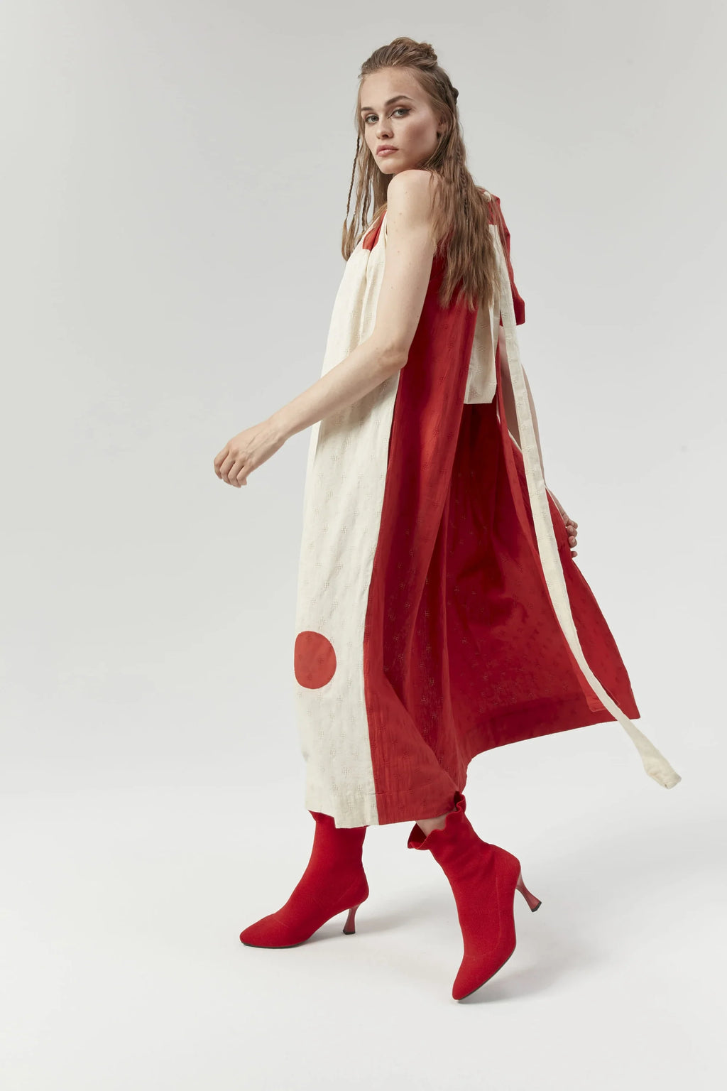 Red Istanbul Dress in handwoven Dobby Cotton by White Canvas - Image 2