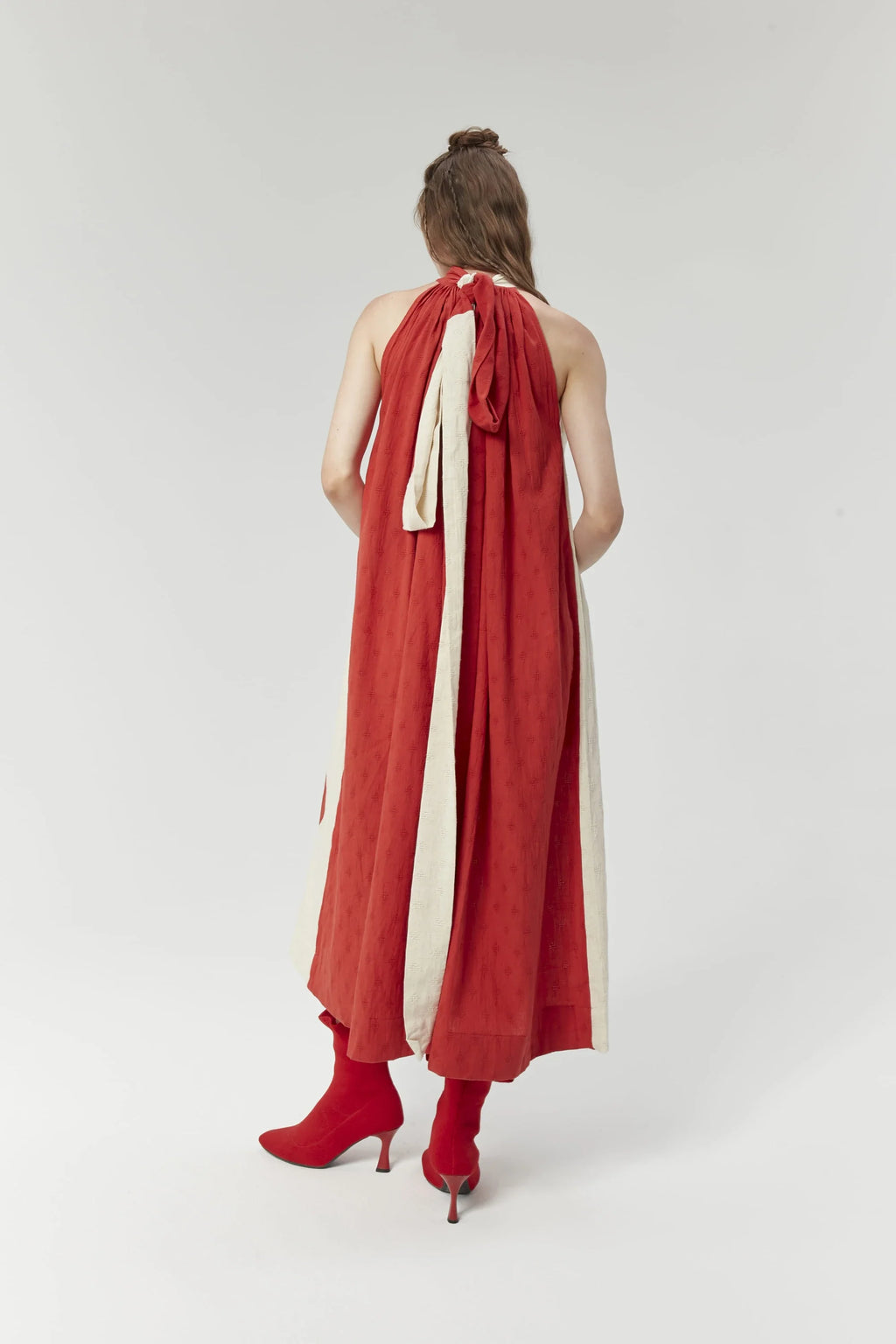 Red Istanbul Dress in handwoven Dobby Cotton by White Canvas - Image 3