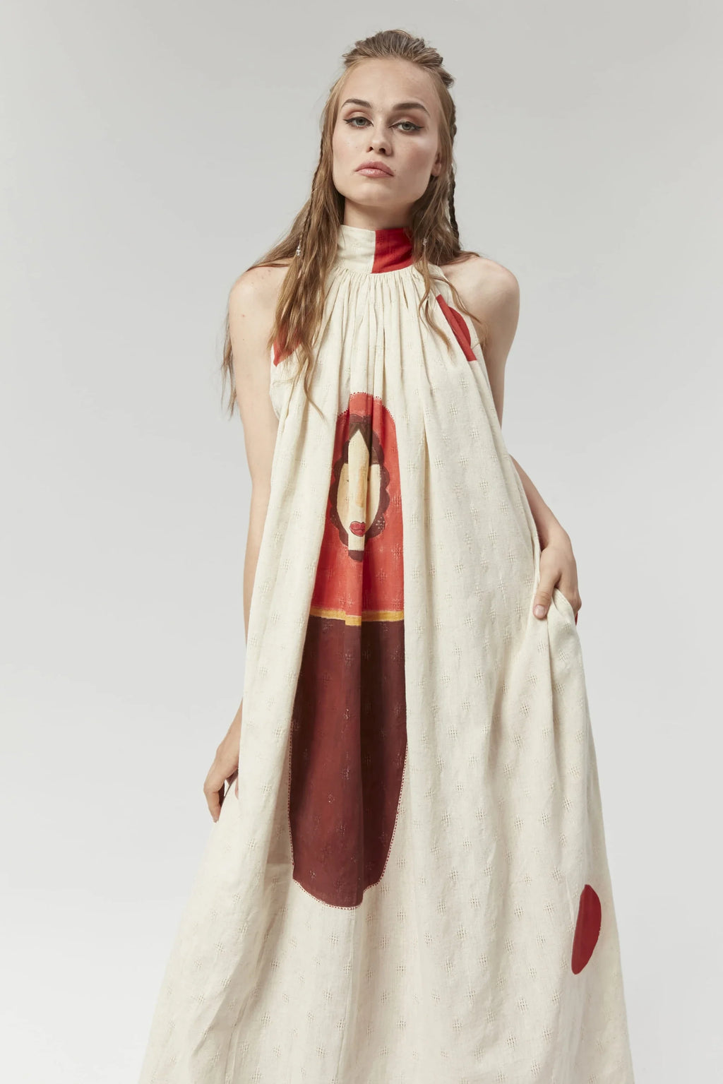 Red Istanbul Dress in handwoven Dobby Cotton by White Canvas - Image 4
