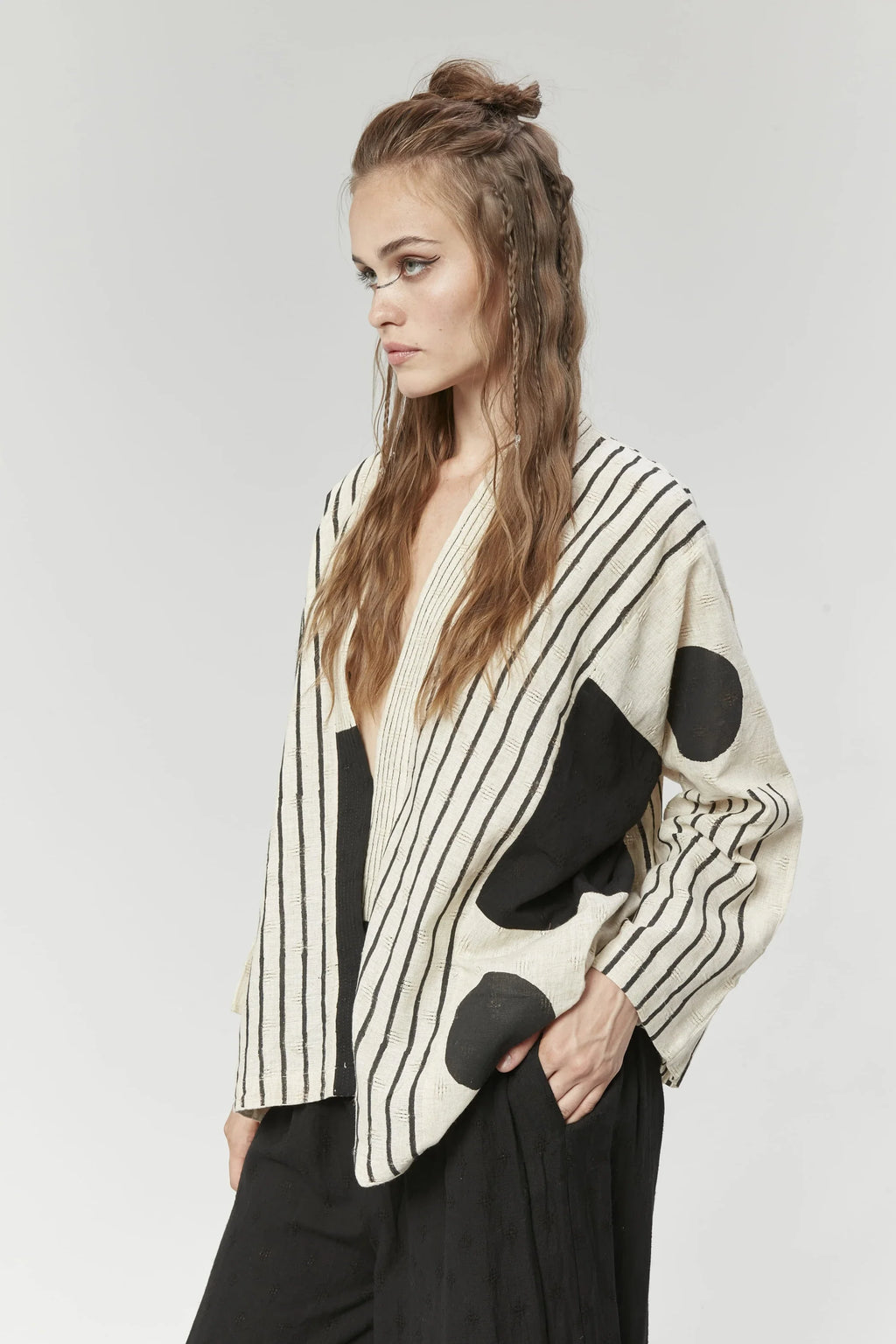 Black Indore Jacket in handwoven Dobby Cotton by White Canvas - Image 2