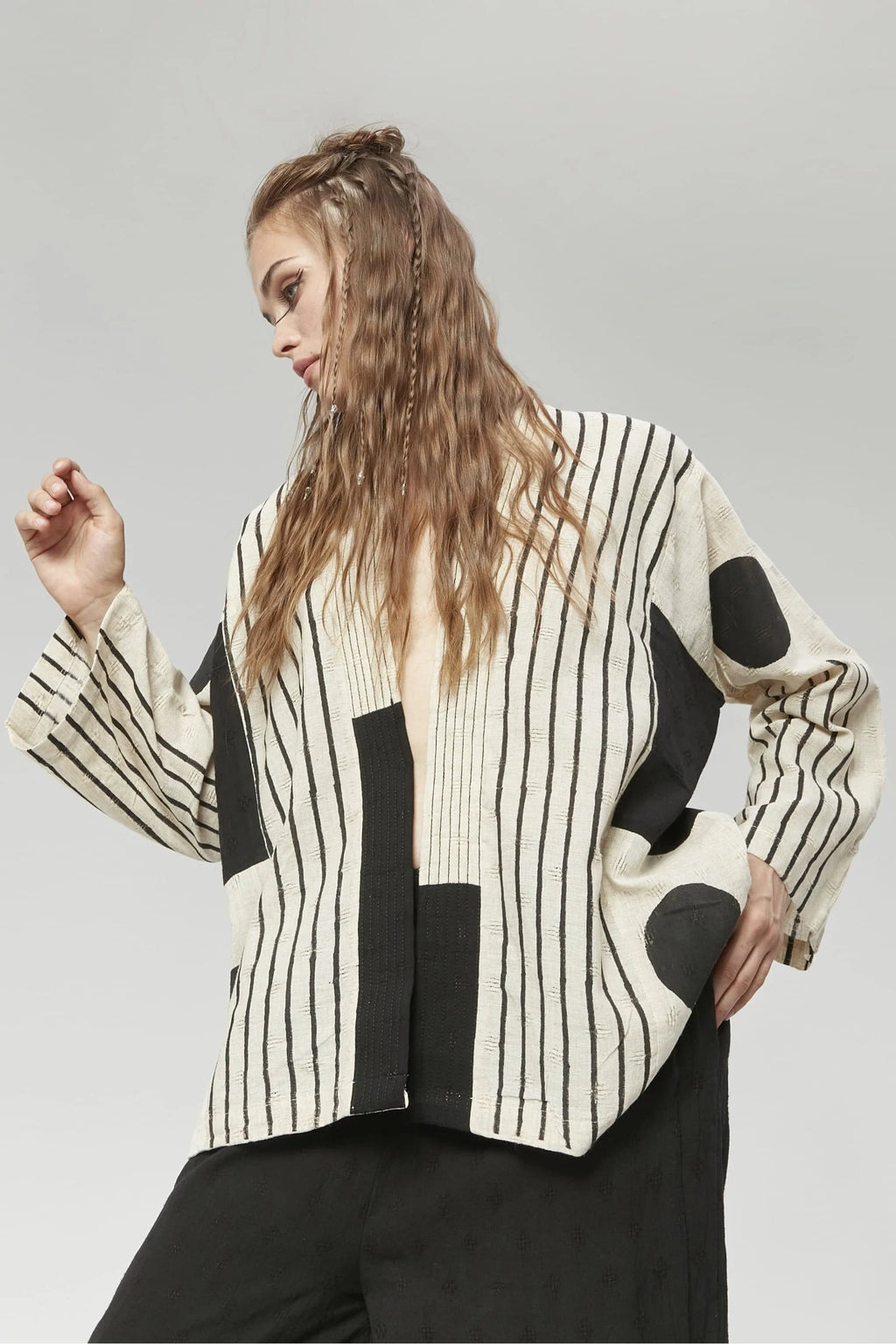 Black Indore Jacket in handwoven Dobby Cotton by White Canvas - Image 4