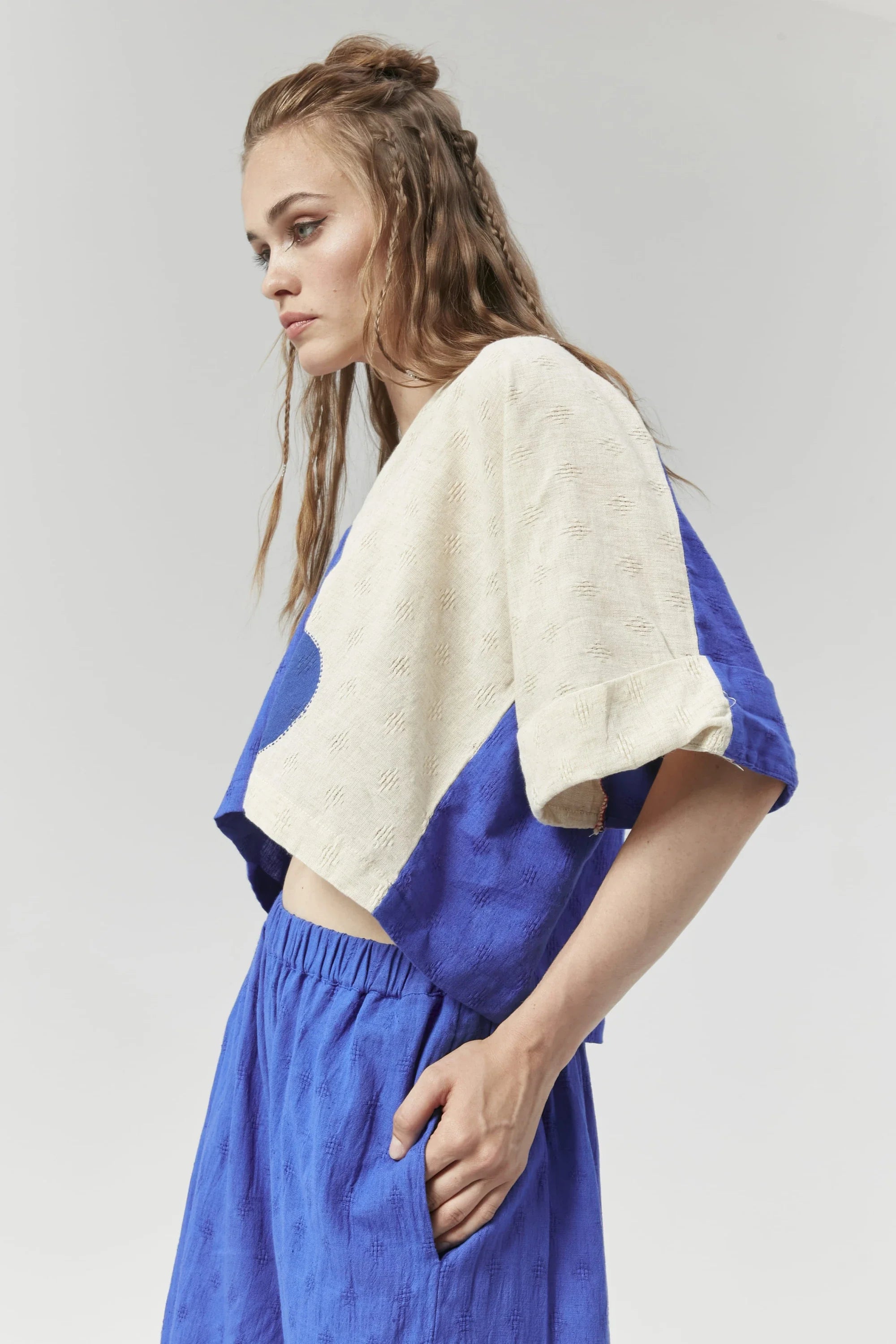 Blue London Set in handwoven Dobby Cotton by White Canvas - Image 5