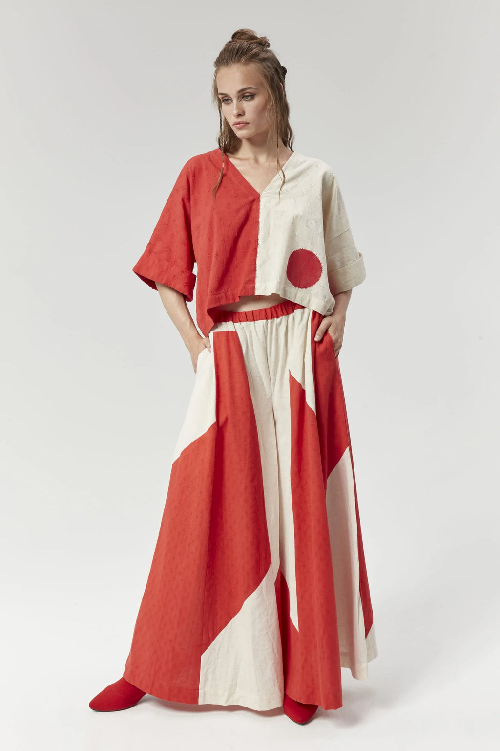 Red London Set in handwoven Dobby Cotton by White Canvas - Image 1