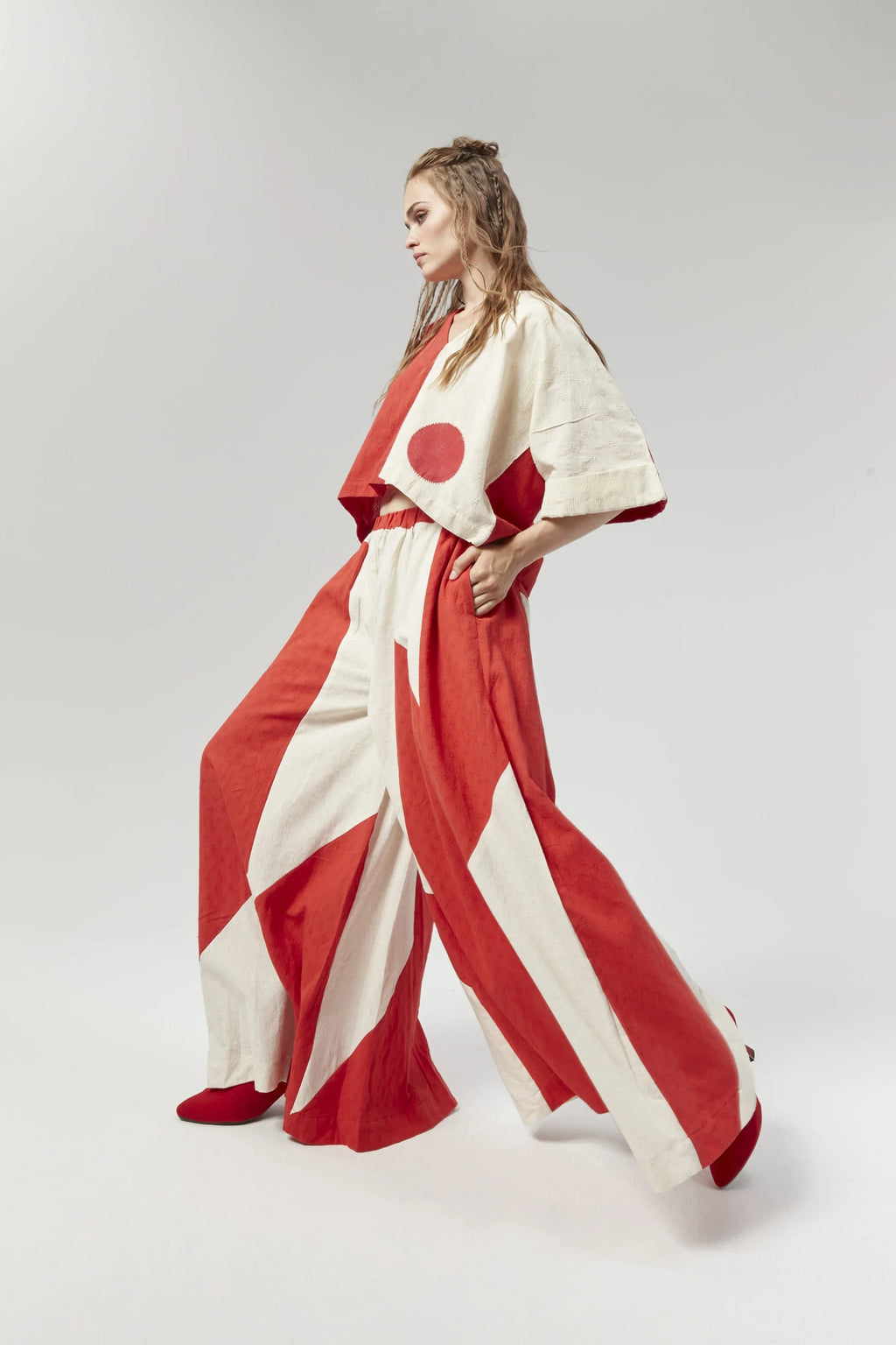 Red London Set in handwoven Dobby Cotton by White Canvas - Image 2