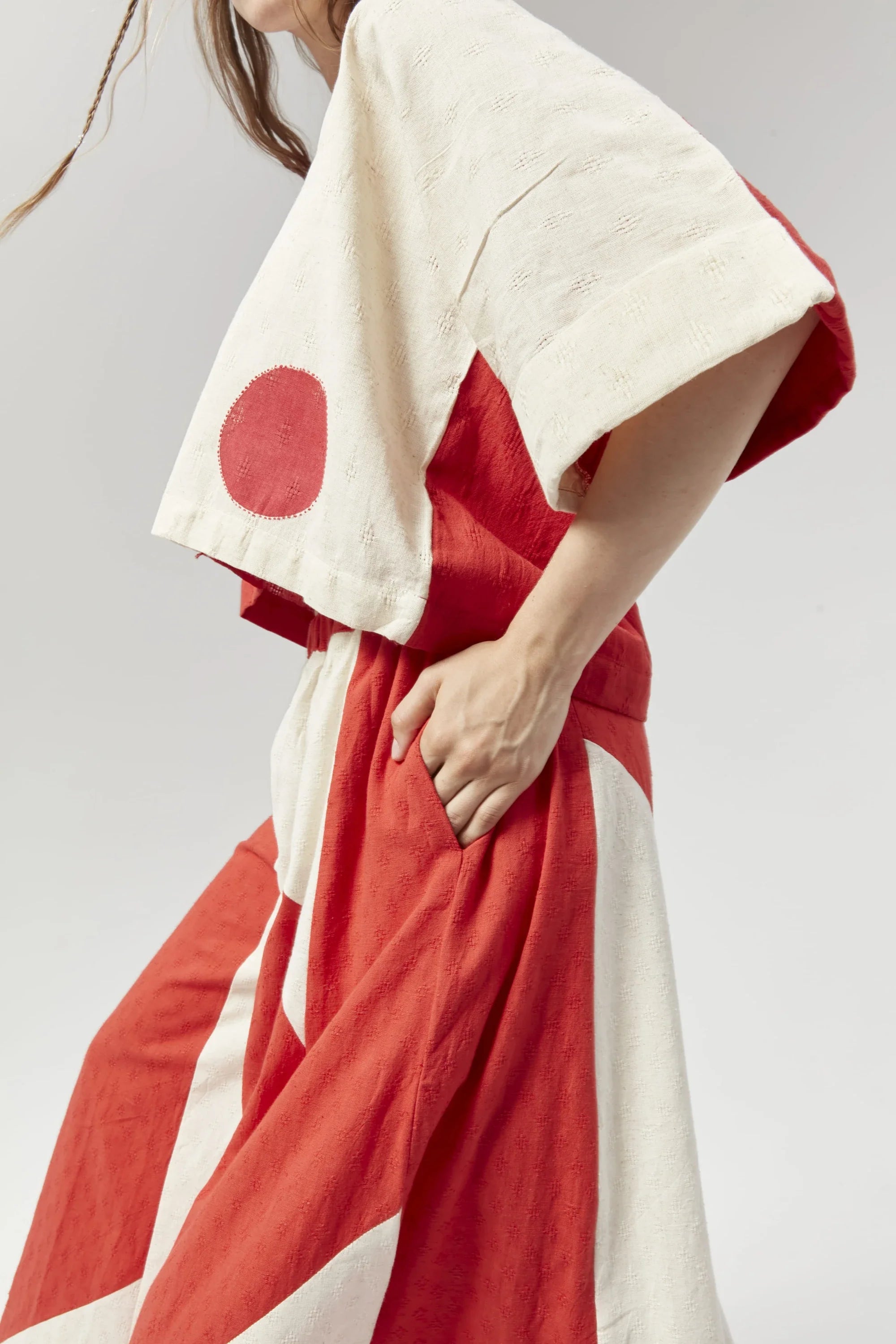 Red London Set in handwoven Dobby Cotton by White Canvas - Image 5