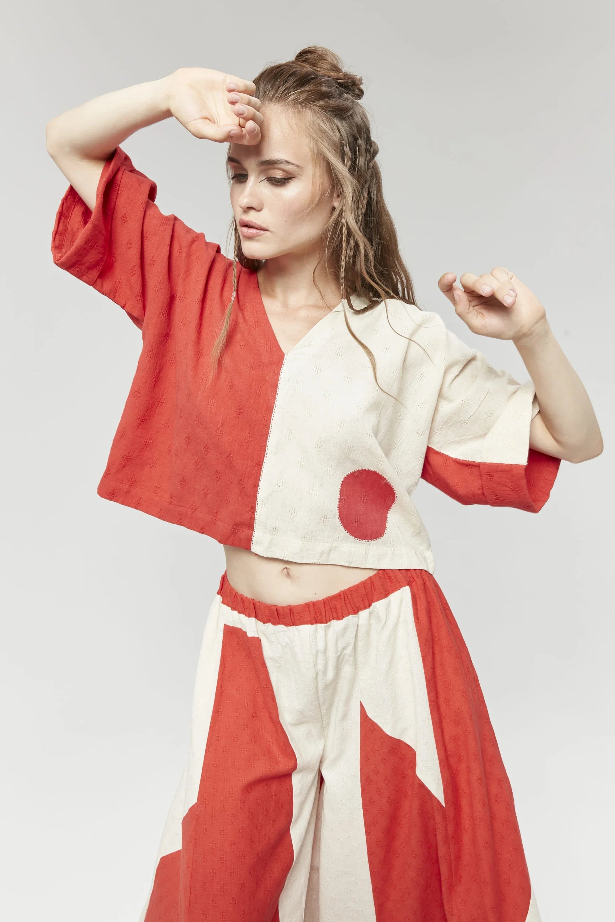 Red London Top in handwoven Dobby Cotton by White Canvas - Image 2