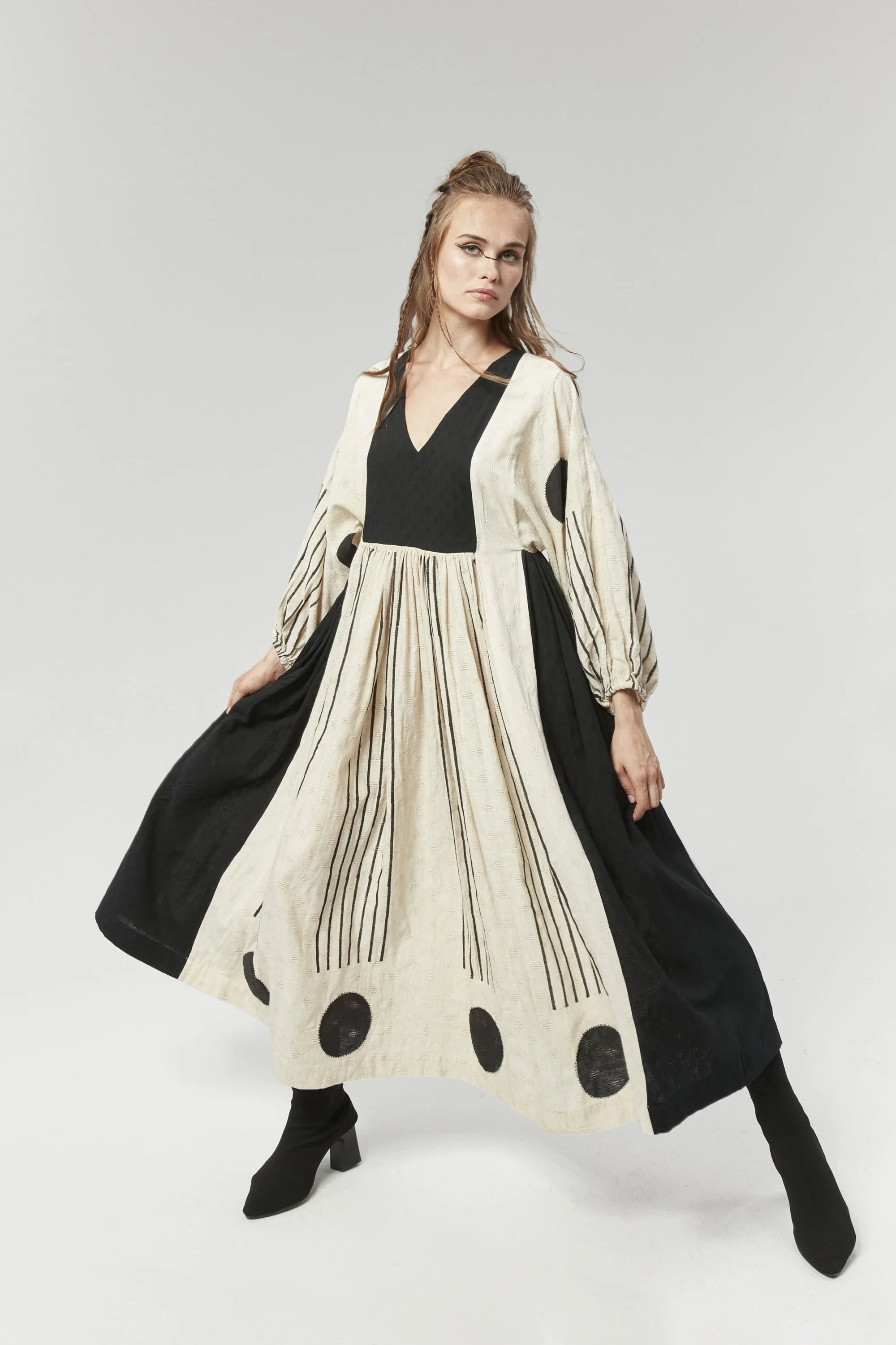 Black Mumbai Dress in handwoven Dobby Cotton by White Canvas - Image 1