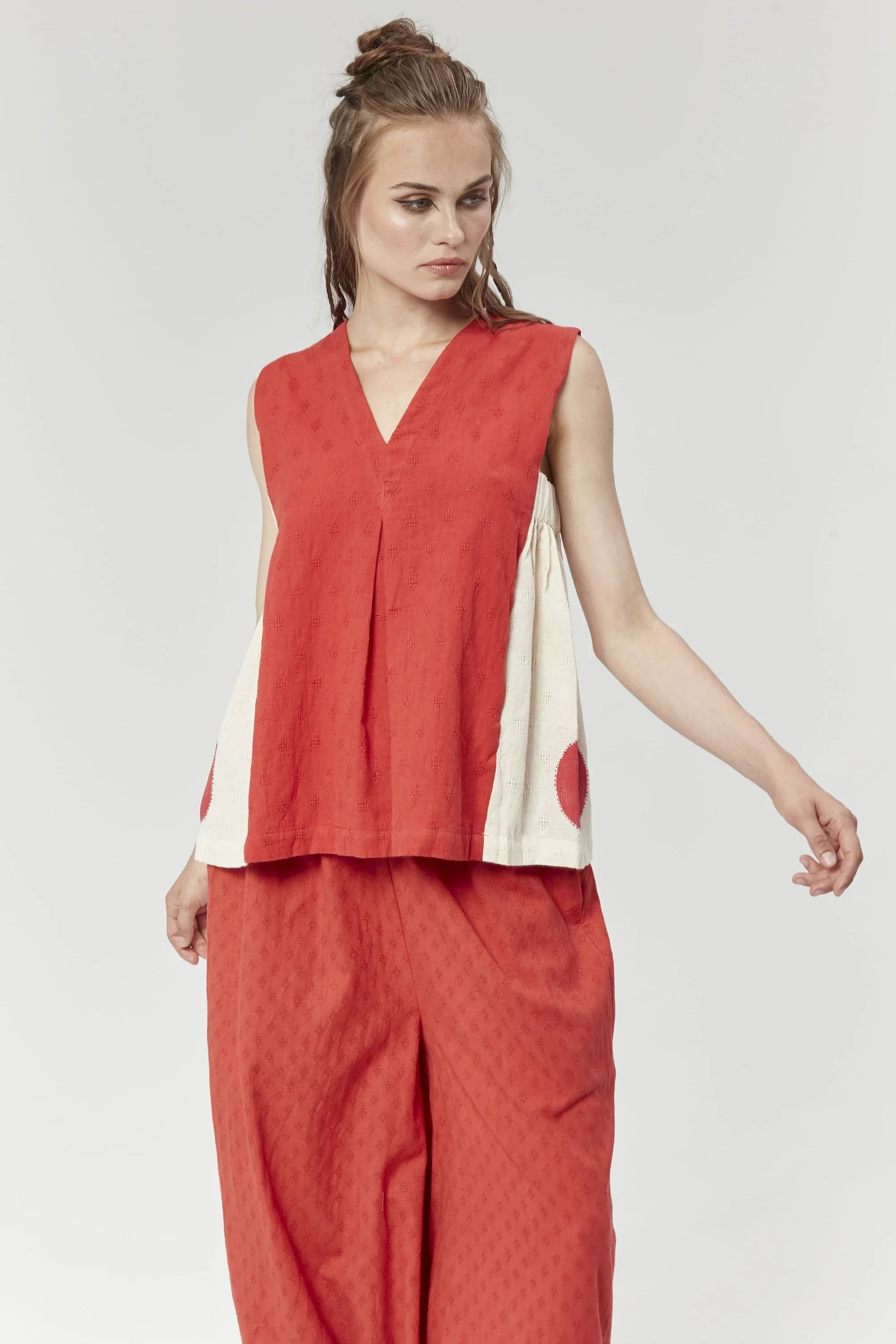 Red Mumbai Top in handwoven Dobby Cotton by White Canvas - Image 1