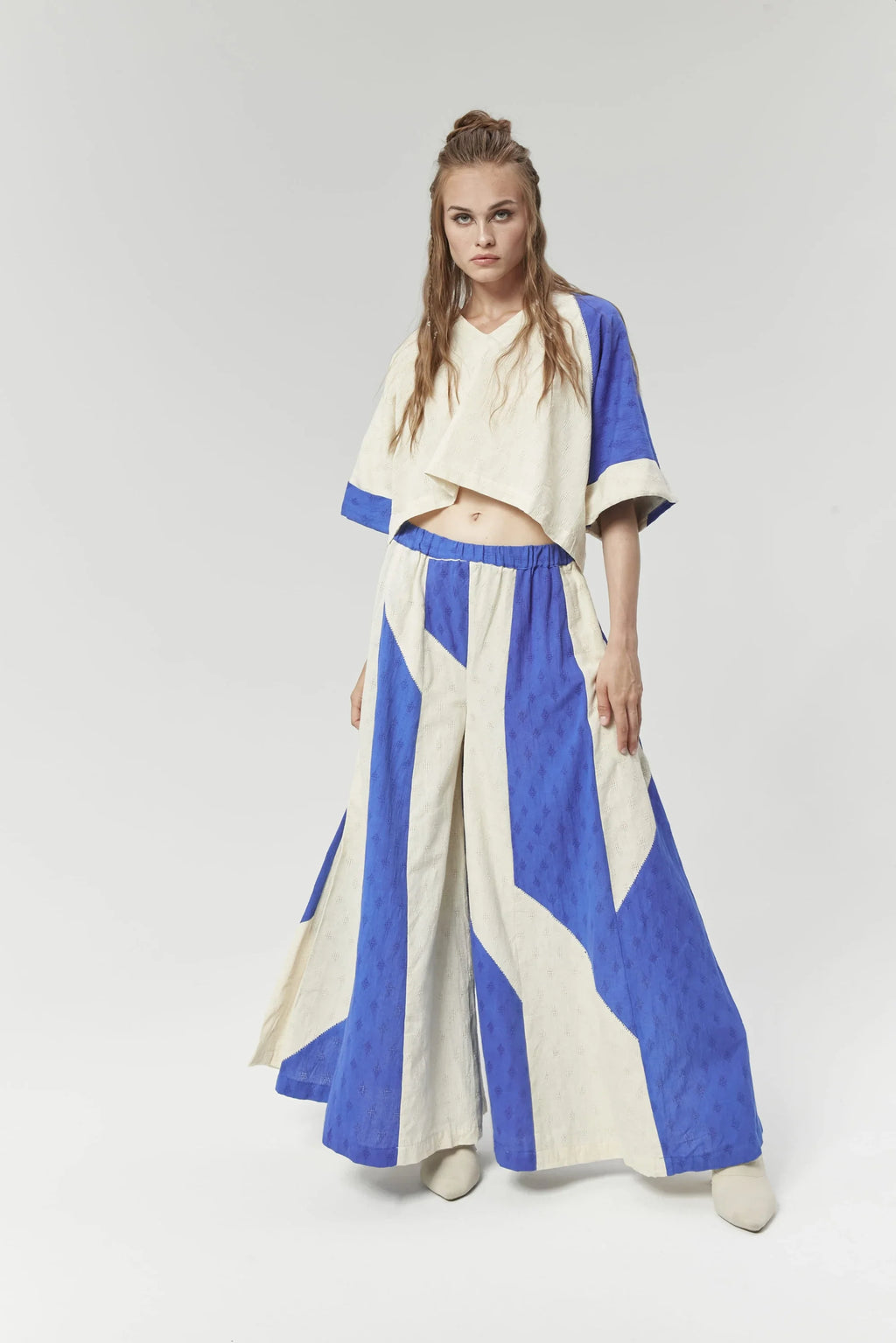 Blue Newyork Pants in handwoven Dobby Cotton by White Canvas - Image 1