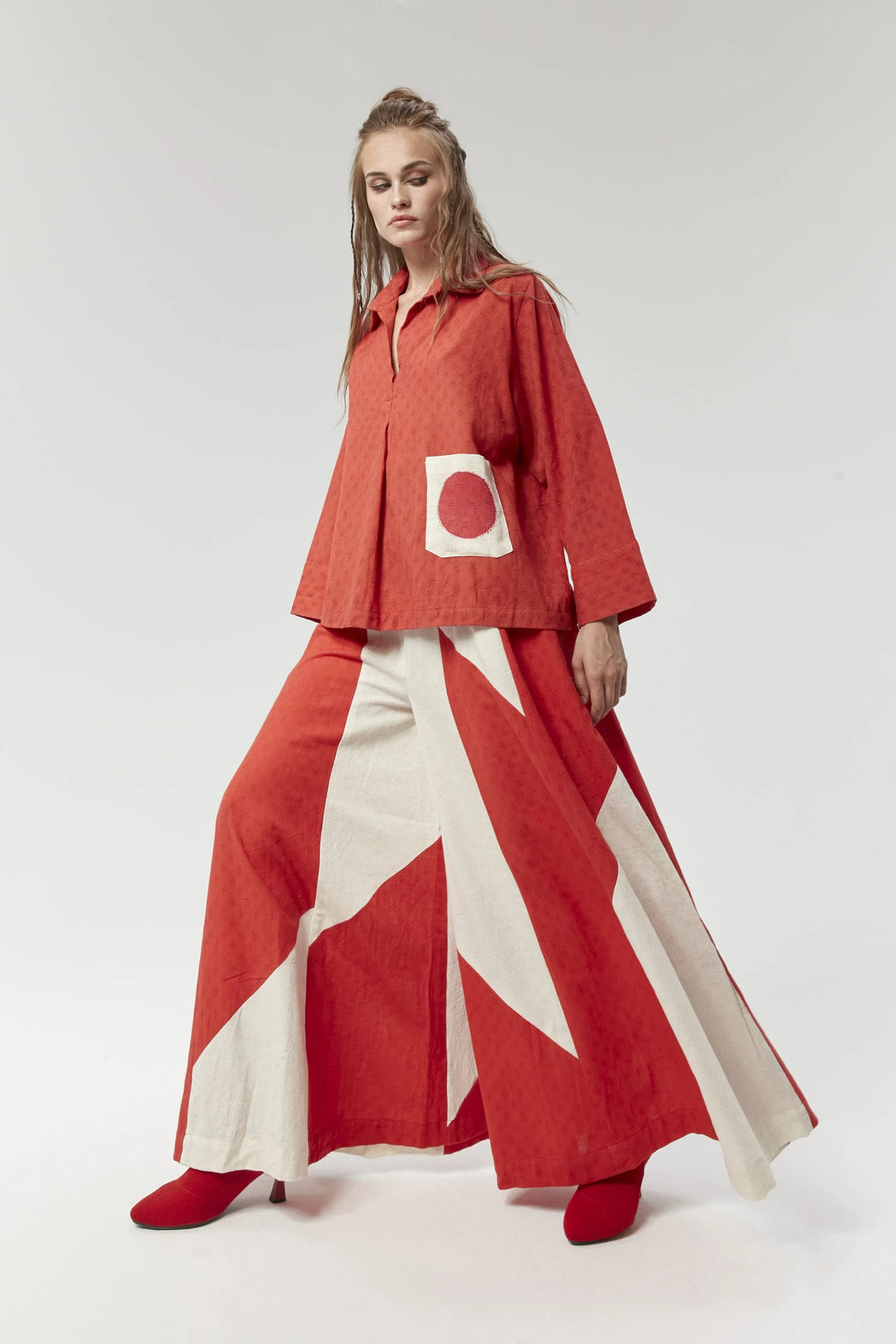 Red Newyork Pants in handwoven Dobby Cotton by White Canvas - Image 1