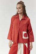 Red Newyork Top in handwoven Dobby Cotton by White Canvas - Image 1