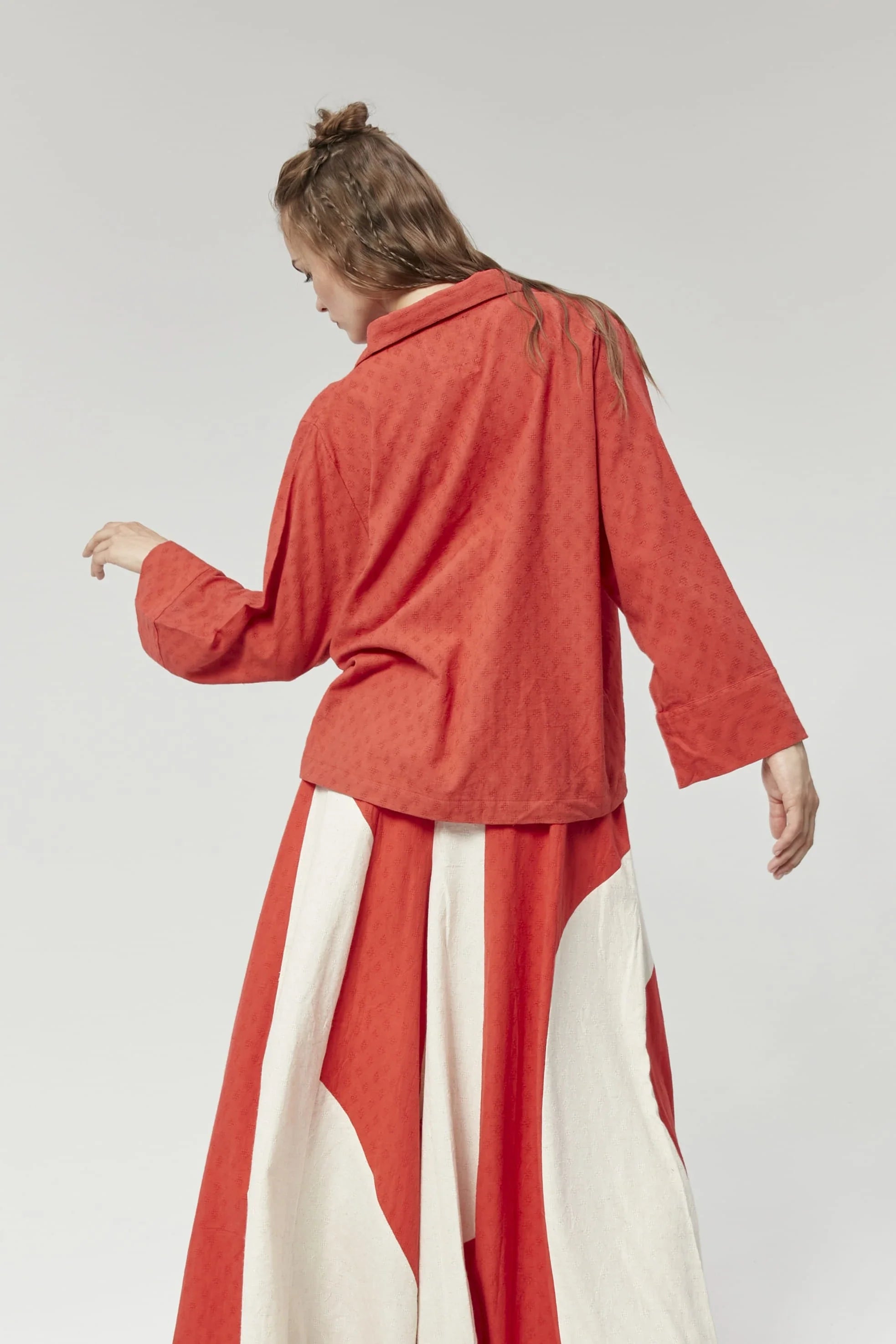 Red Newyork Top in handwoven Dobby Cotton by White Canvas - Image 2