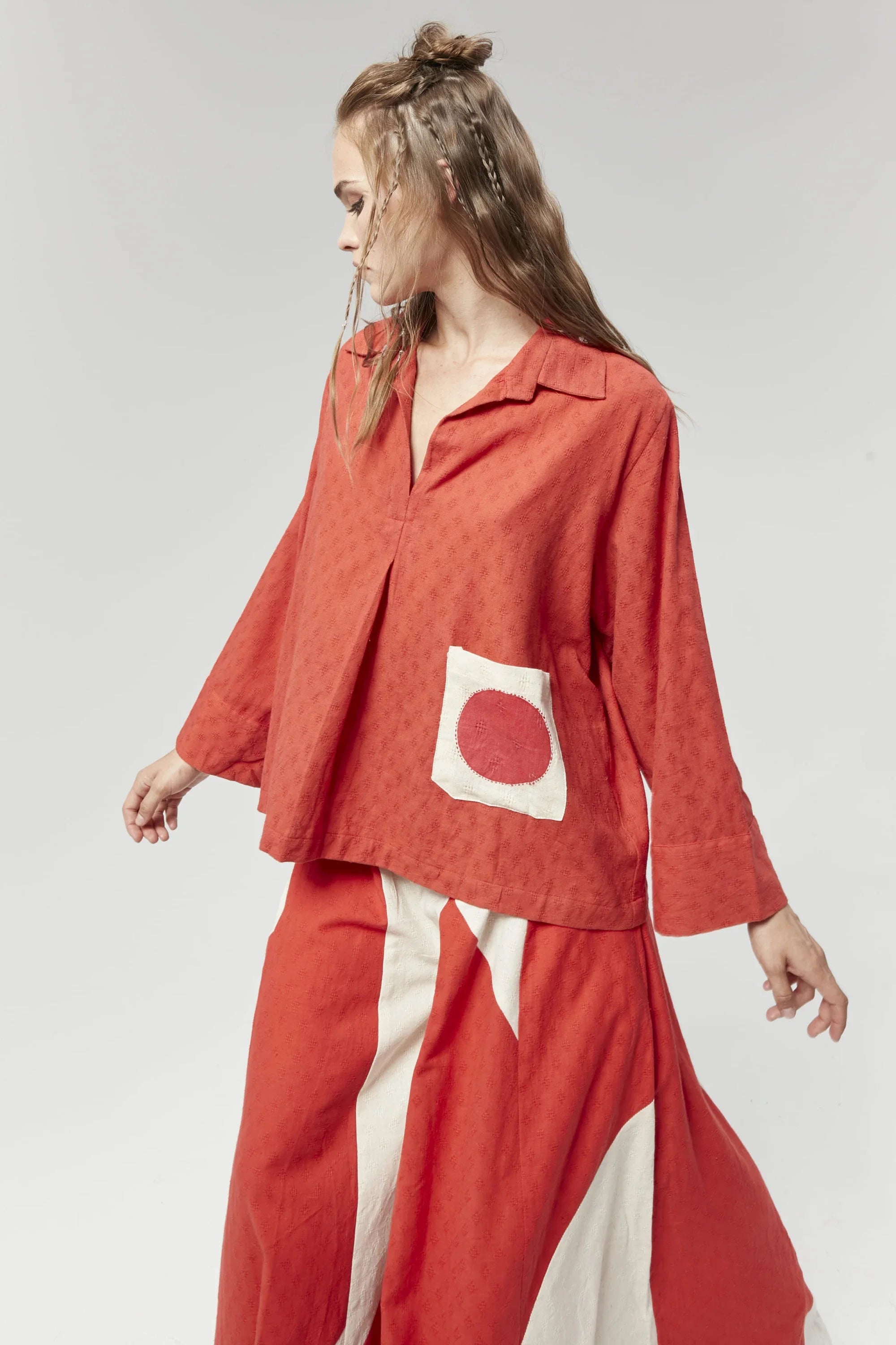 Red Newyork Top in handwoven Dobby Cotton by White Canvas - Image 3