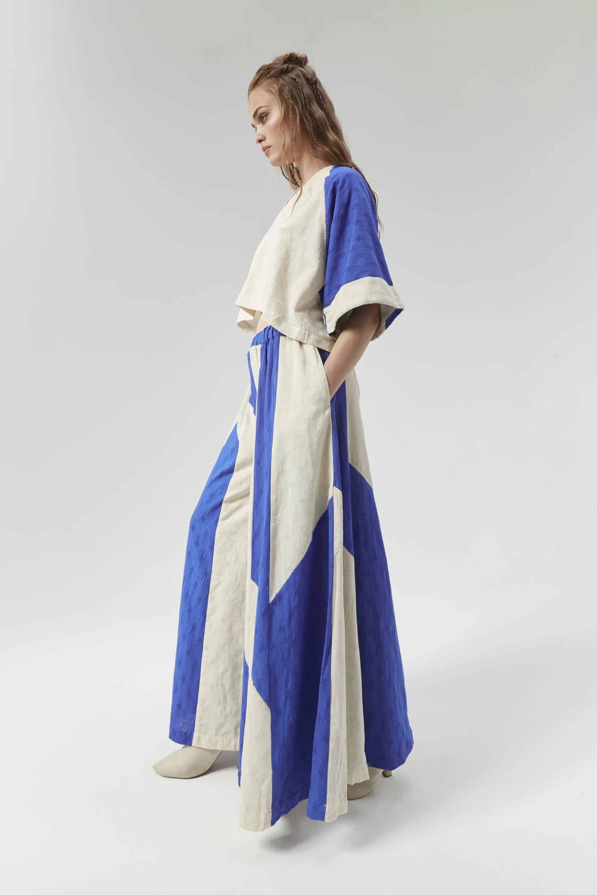 Blue San Set in handwoven Dobby Cotton by White Canvas - Image 2