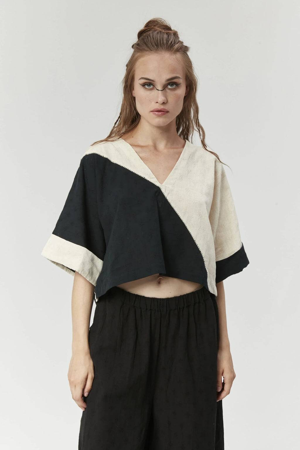 Black Seoul top in handwoven Dobby Cotton by White Canvas - Image 1