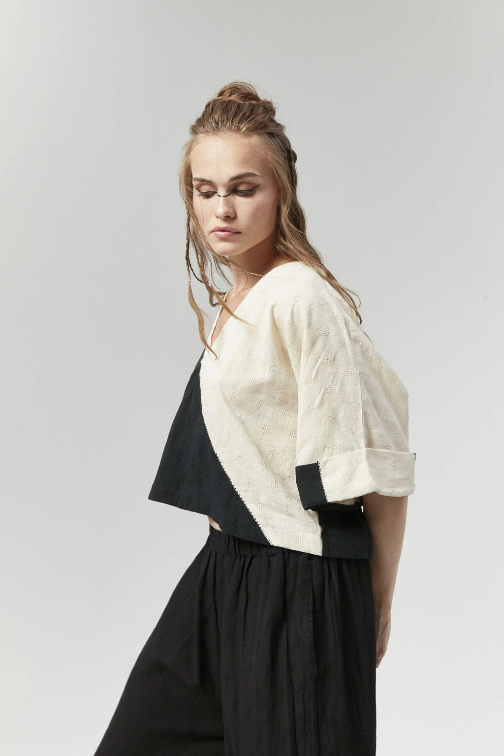 Black Seoul top in handwoven Dobby Cotton by White Canvas - Image 2