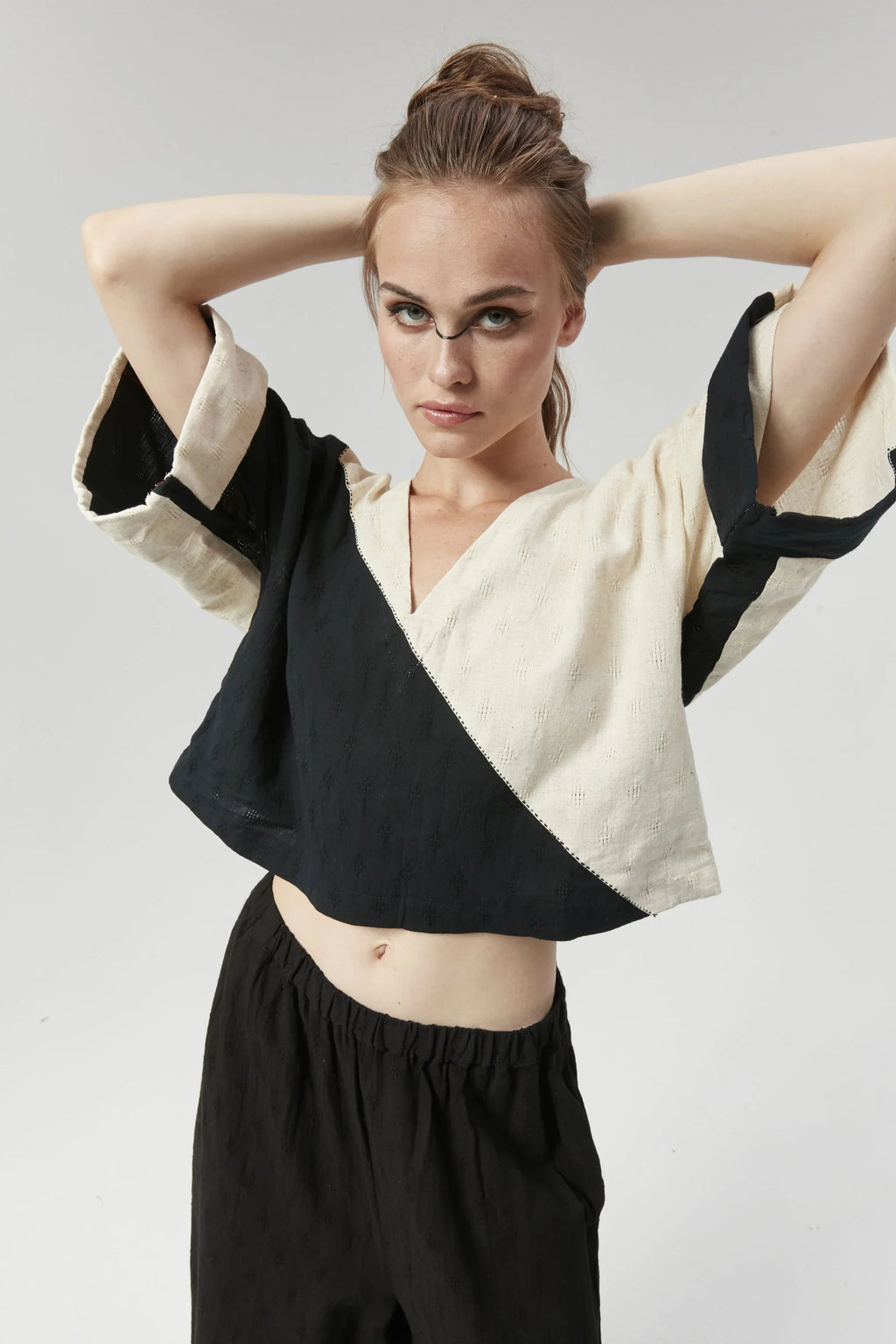 Black Seoul top in handwoven Dobby Cotton by White Canvas - Image 4
