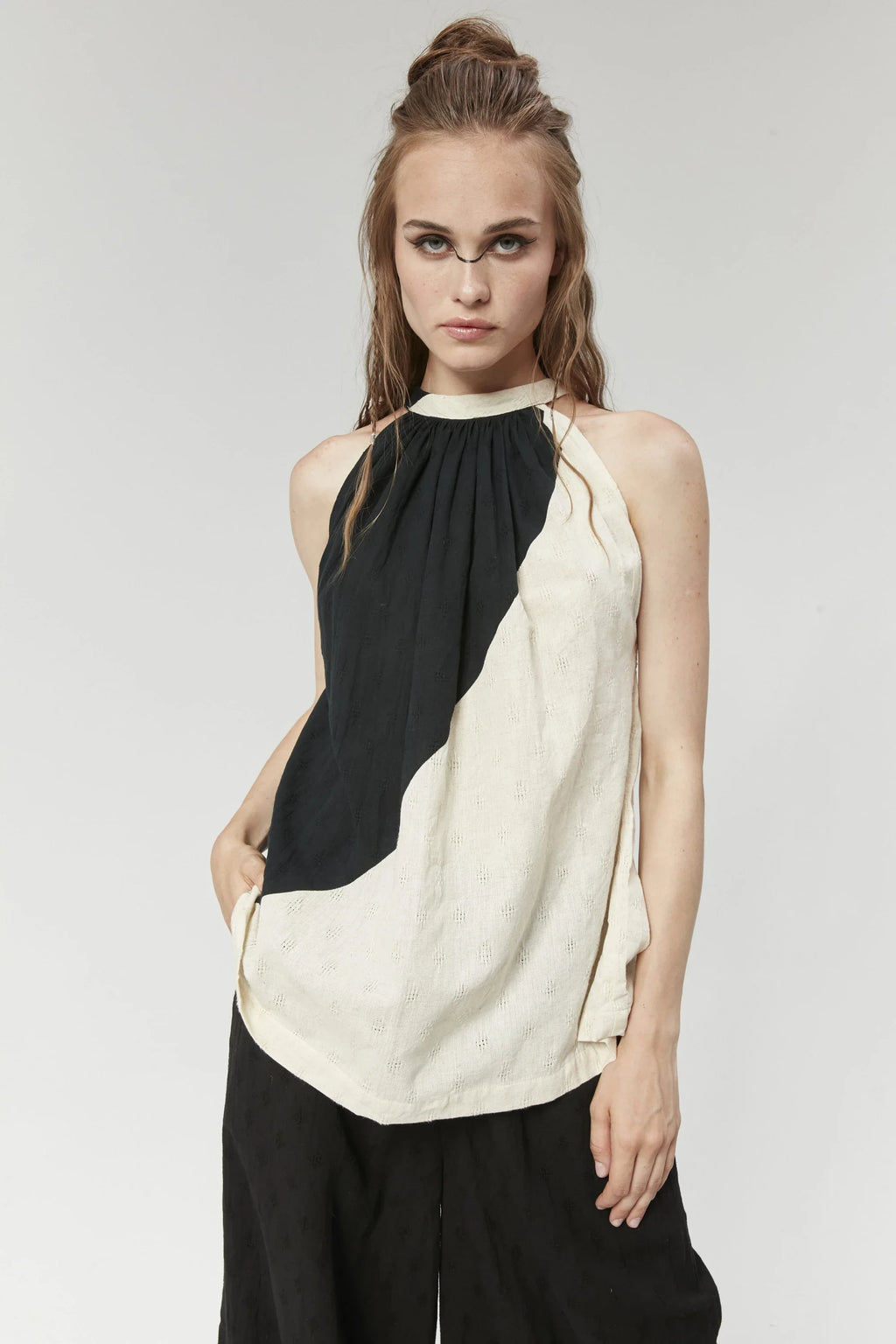 Black Sydney Top in handwoven Dobby Cotton by White Canvas - Image 1