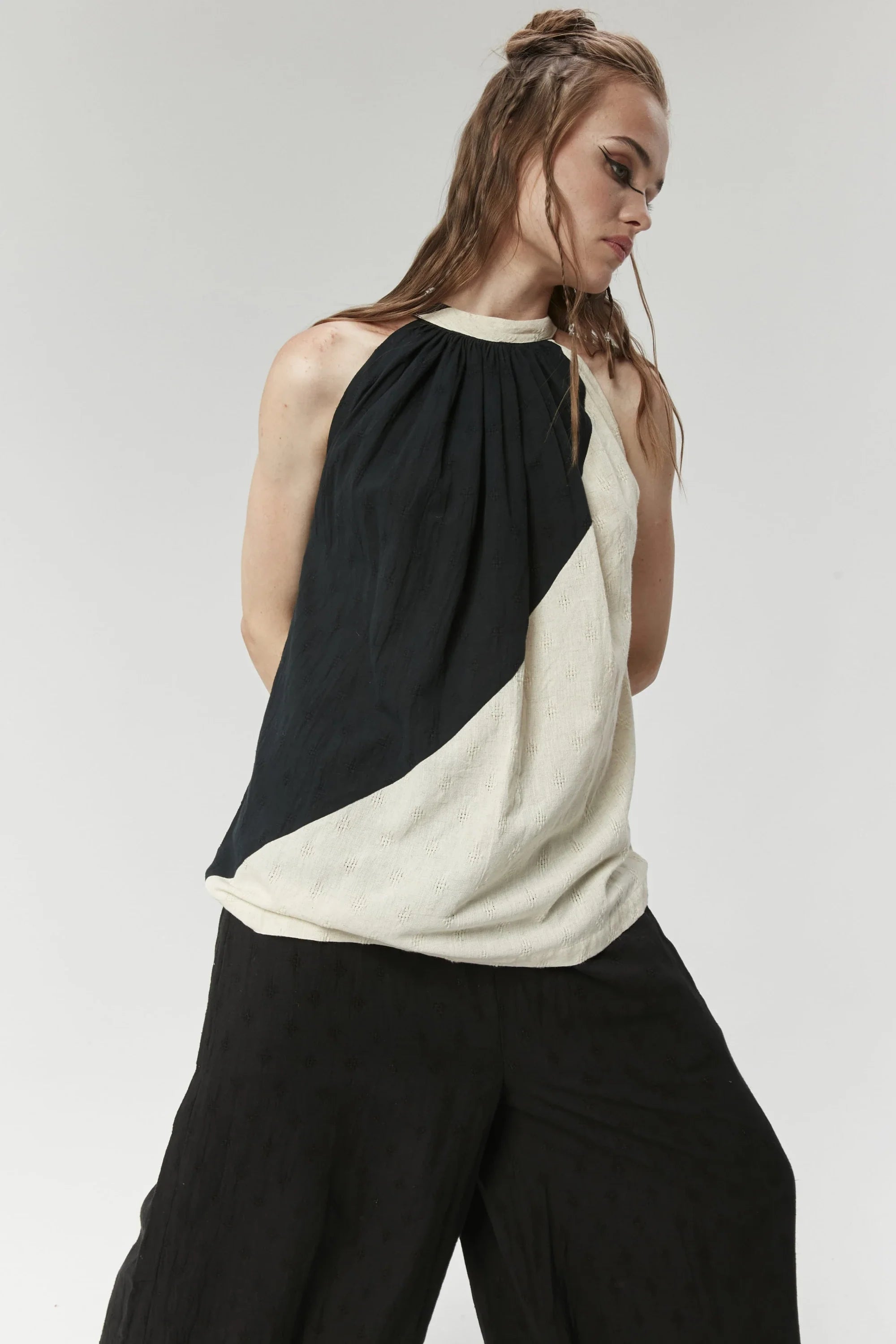 Black Sydney Top in handwoven Dobby Cotton by White Canvas - Image 2