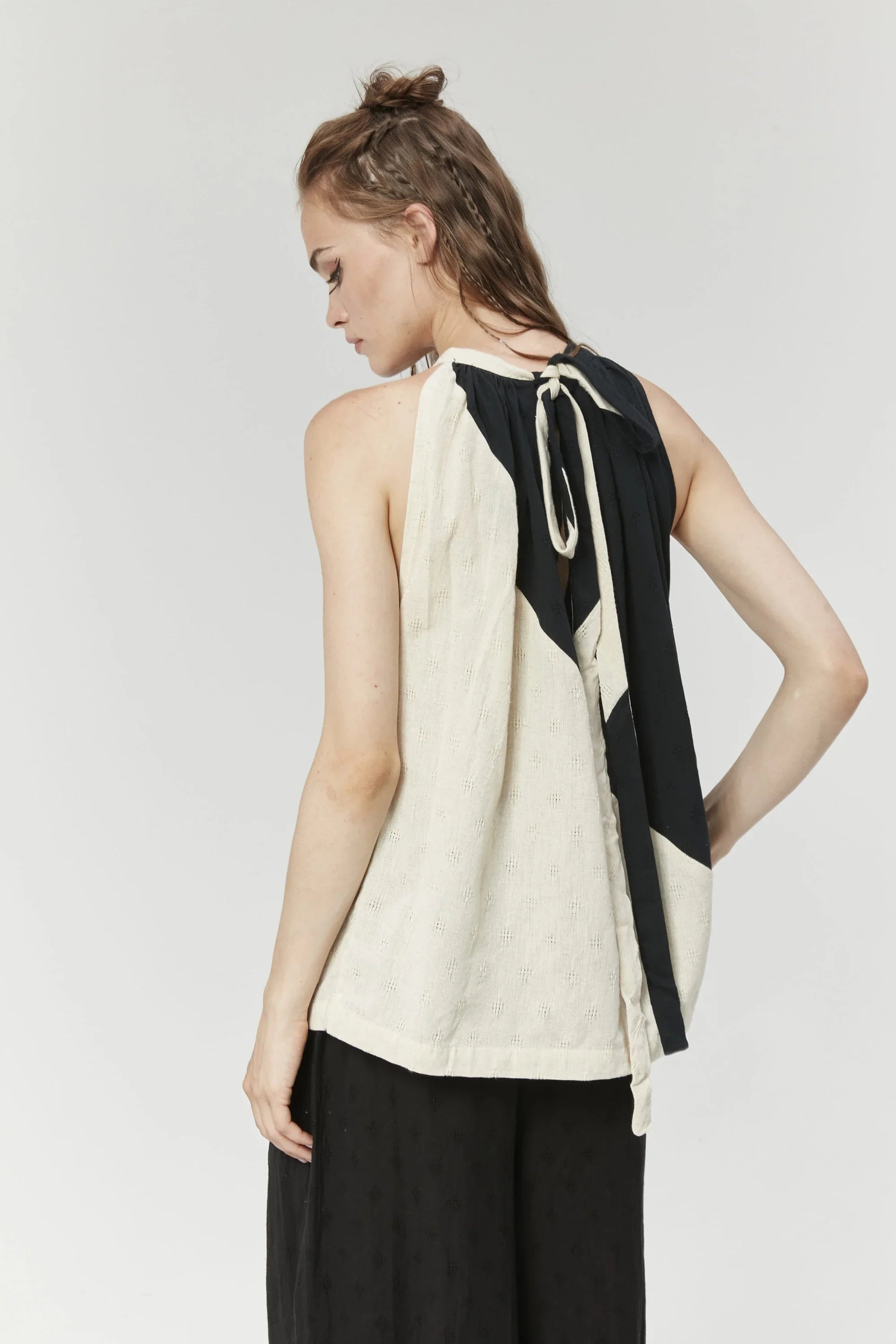Black Sydney Top in handwoven Dobby Cotton by White Canvas - Image 3