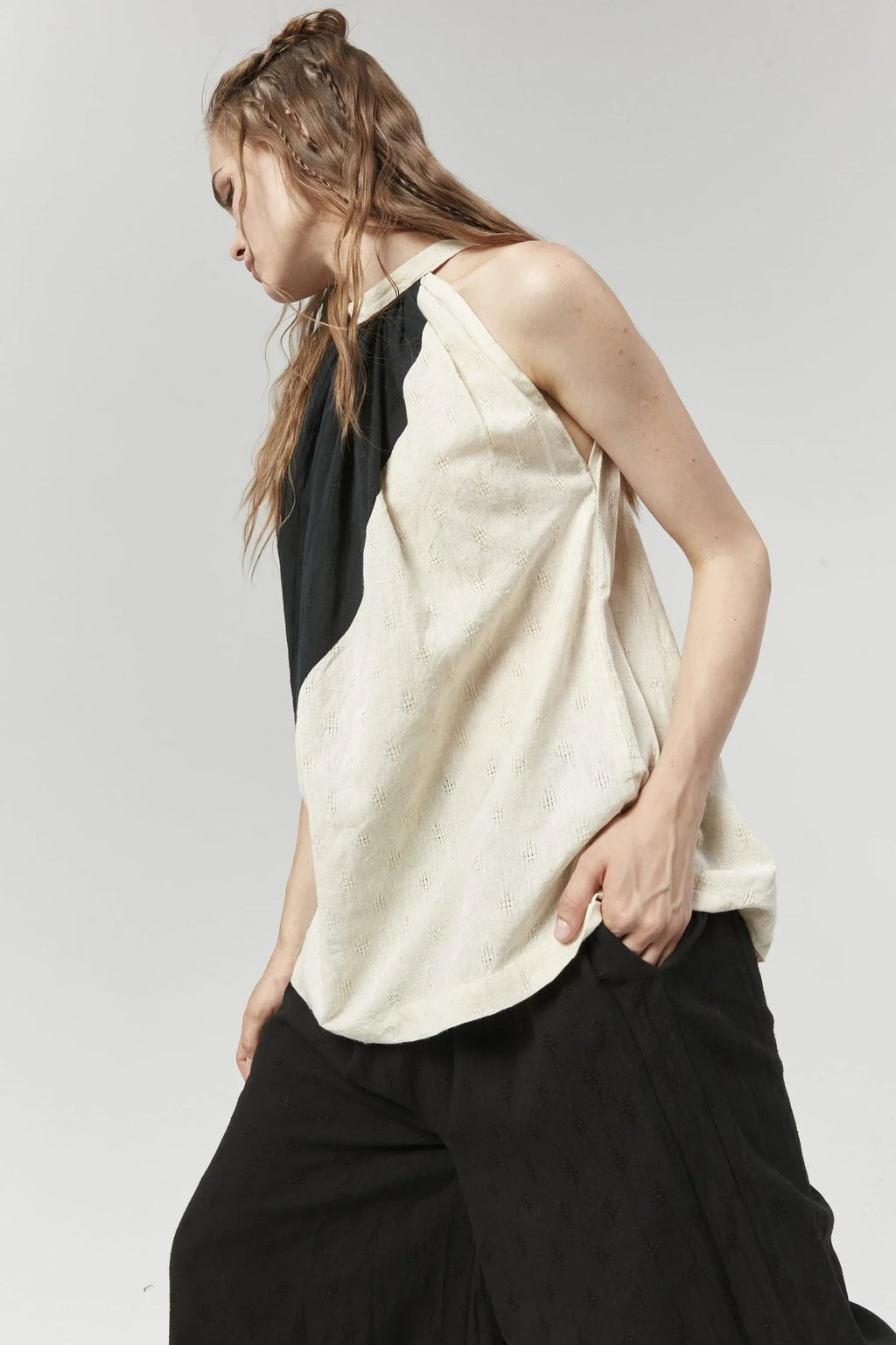 Black Sydney Top in handwoven Dobby Cotton by White Canvas - Image 4