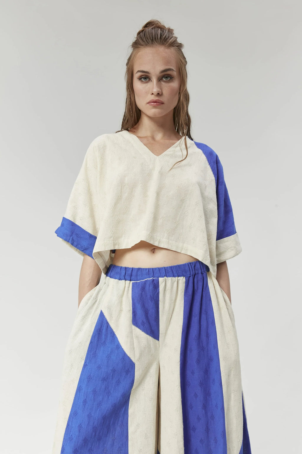 Blue  San Top in handwoven Dobby Cotton by White Canvas - Image 1