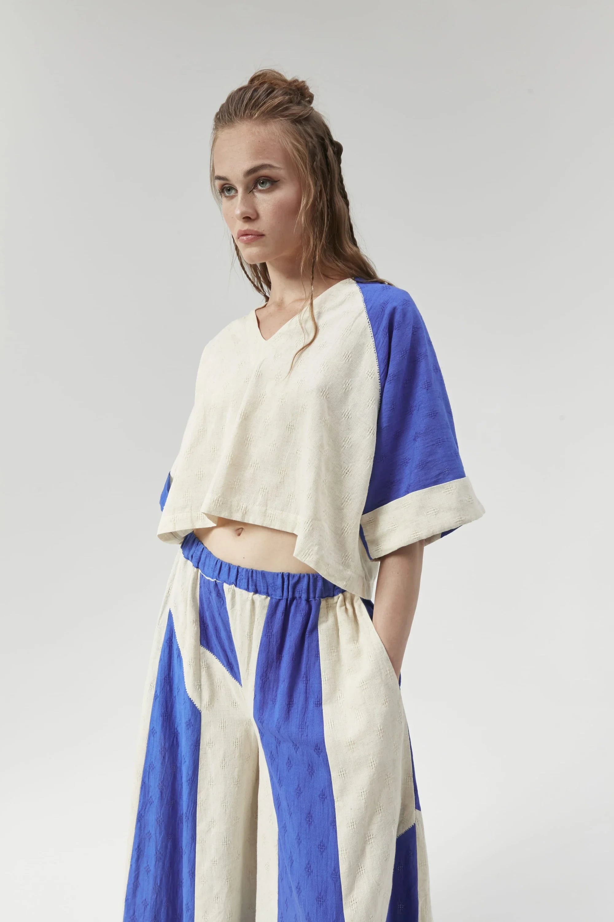 Blue  San Top in handwoven Dobby Cotton by White Canvas - Image 2