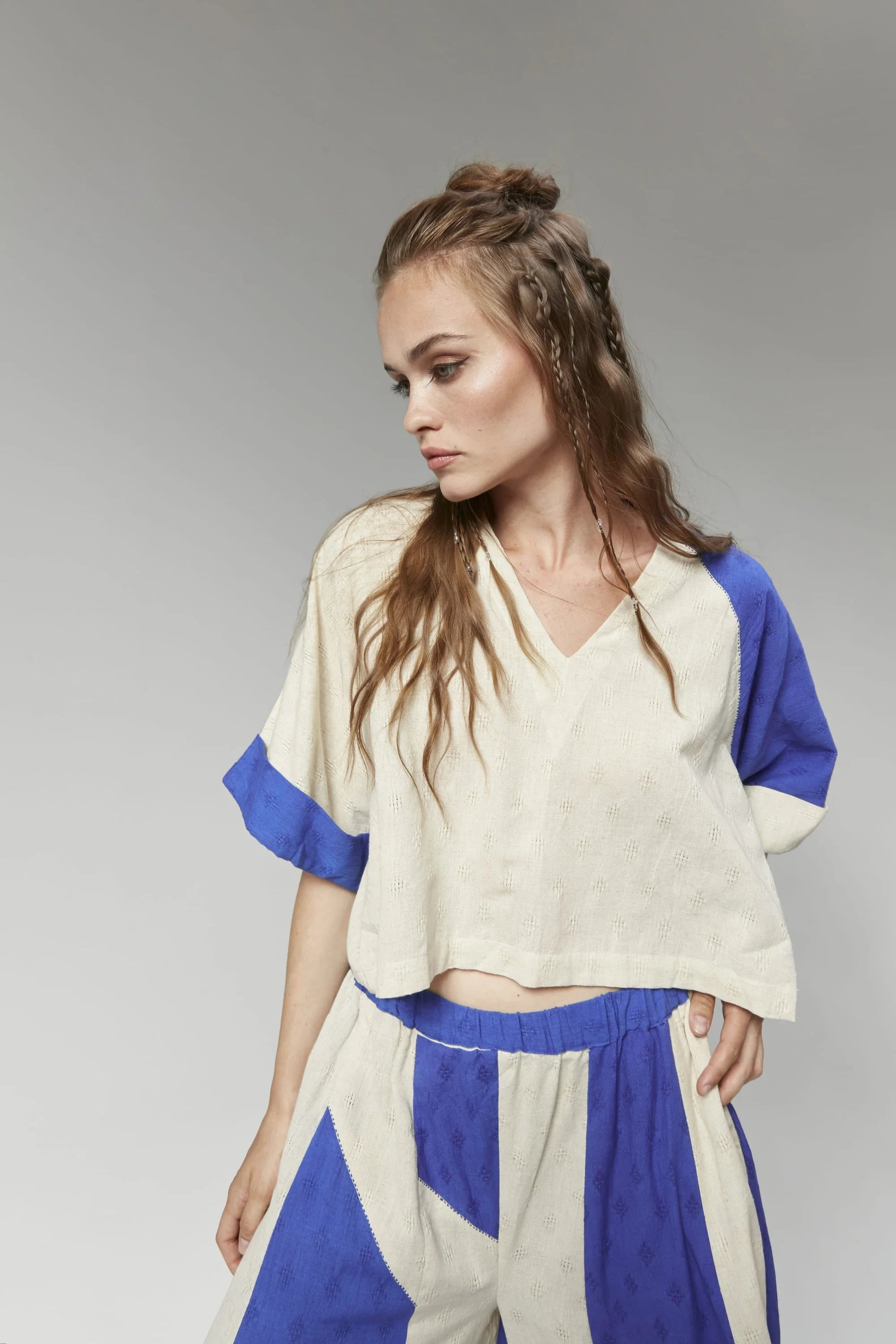 Blue  San Top in handwoven Dobby Cotton by White Canvas - Image 5