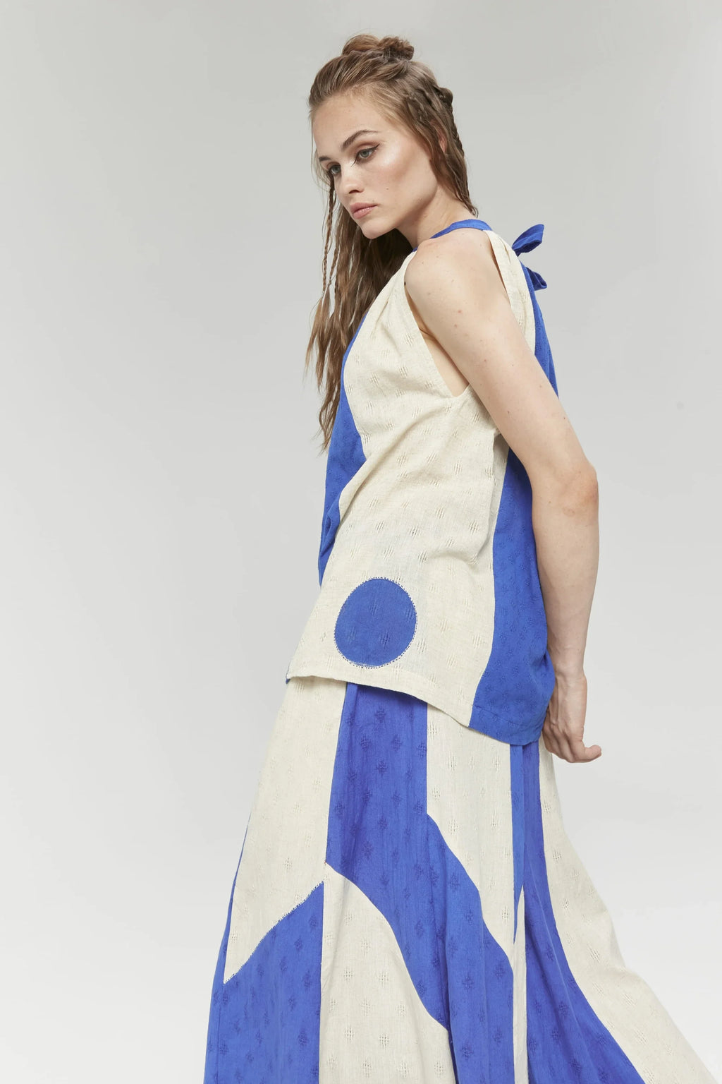 Blue Sydney Top in handwoven Dobby Cotton by White Canvas - Image 2