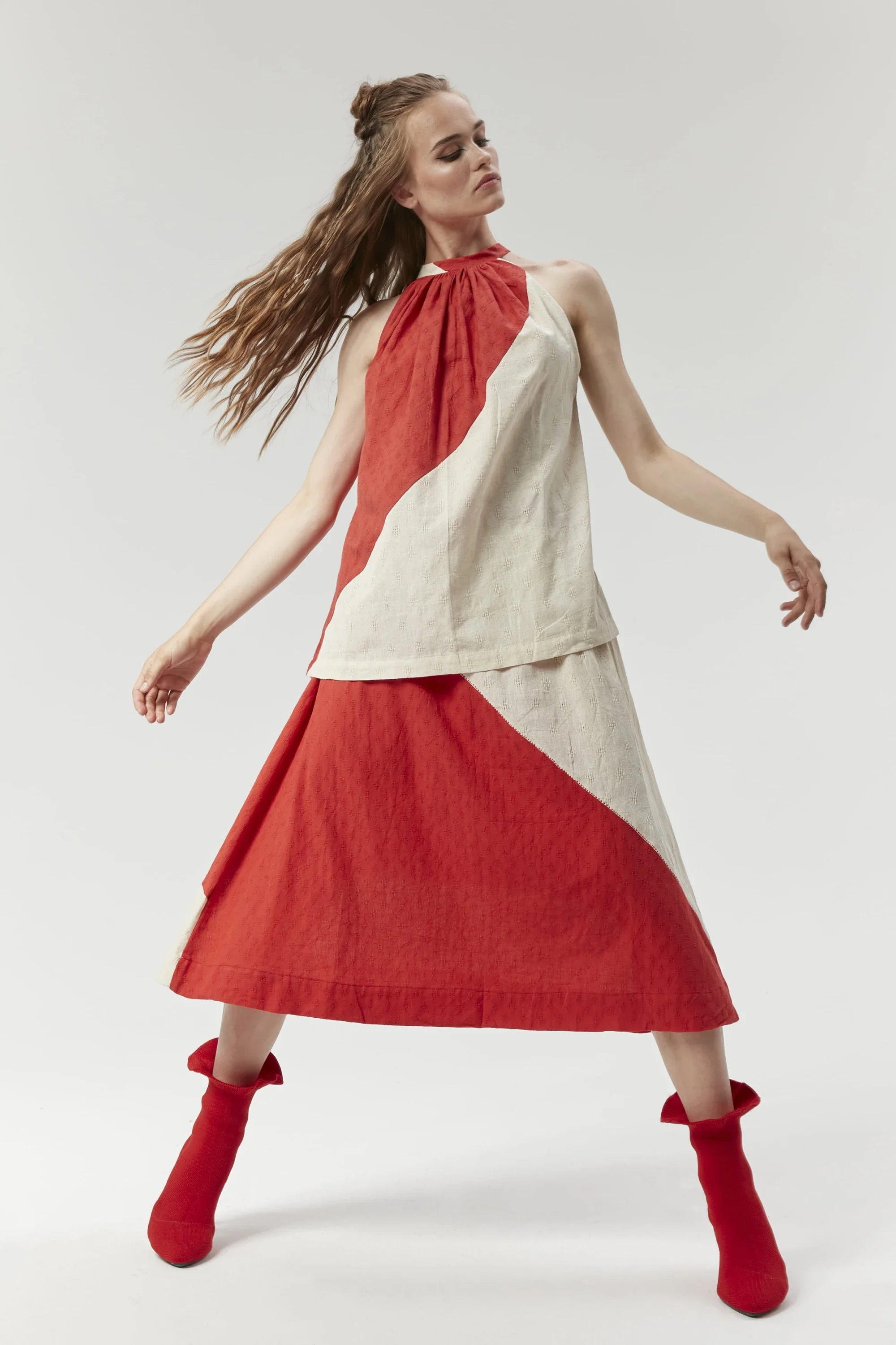 Red Sydney Top in handwoven Dobby Cotton by White Canvas - Image 5