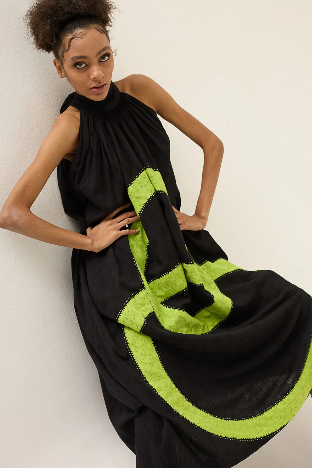 Green Ashes Dress in handwoven Dobby Cotton by White Canvas - Image 2