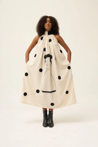 Black Ashes Polka Dress in handwoven Dobby Cotton by White Canvas - Image 1