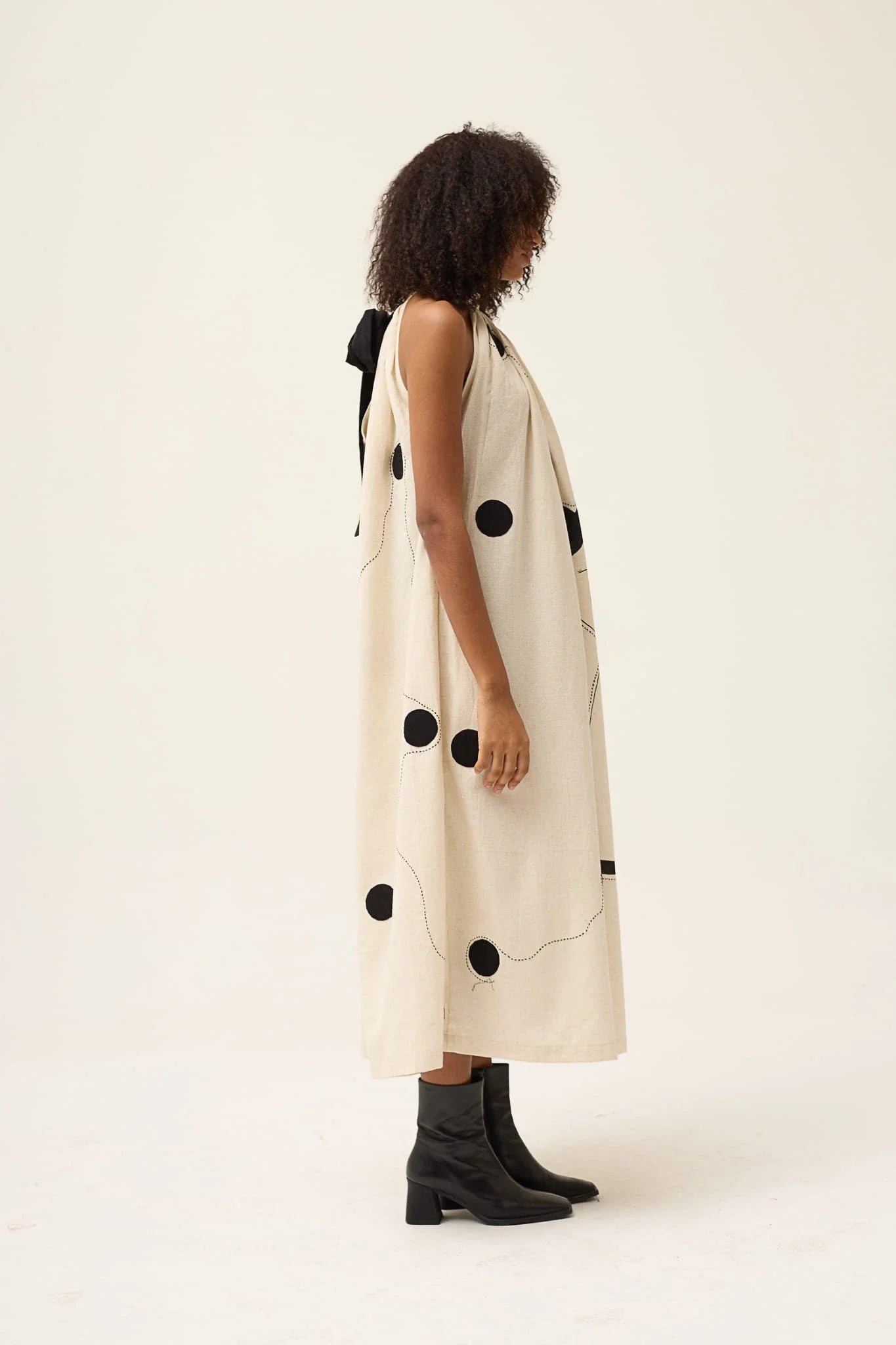 Black Ashes Polka Dress in handwoven Dobby Cotton by White Canvas - Image 3