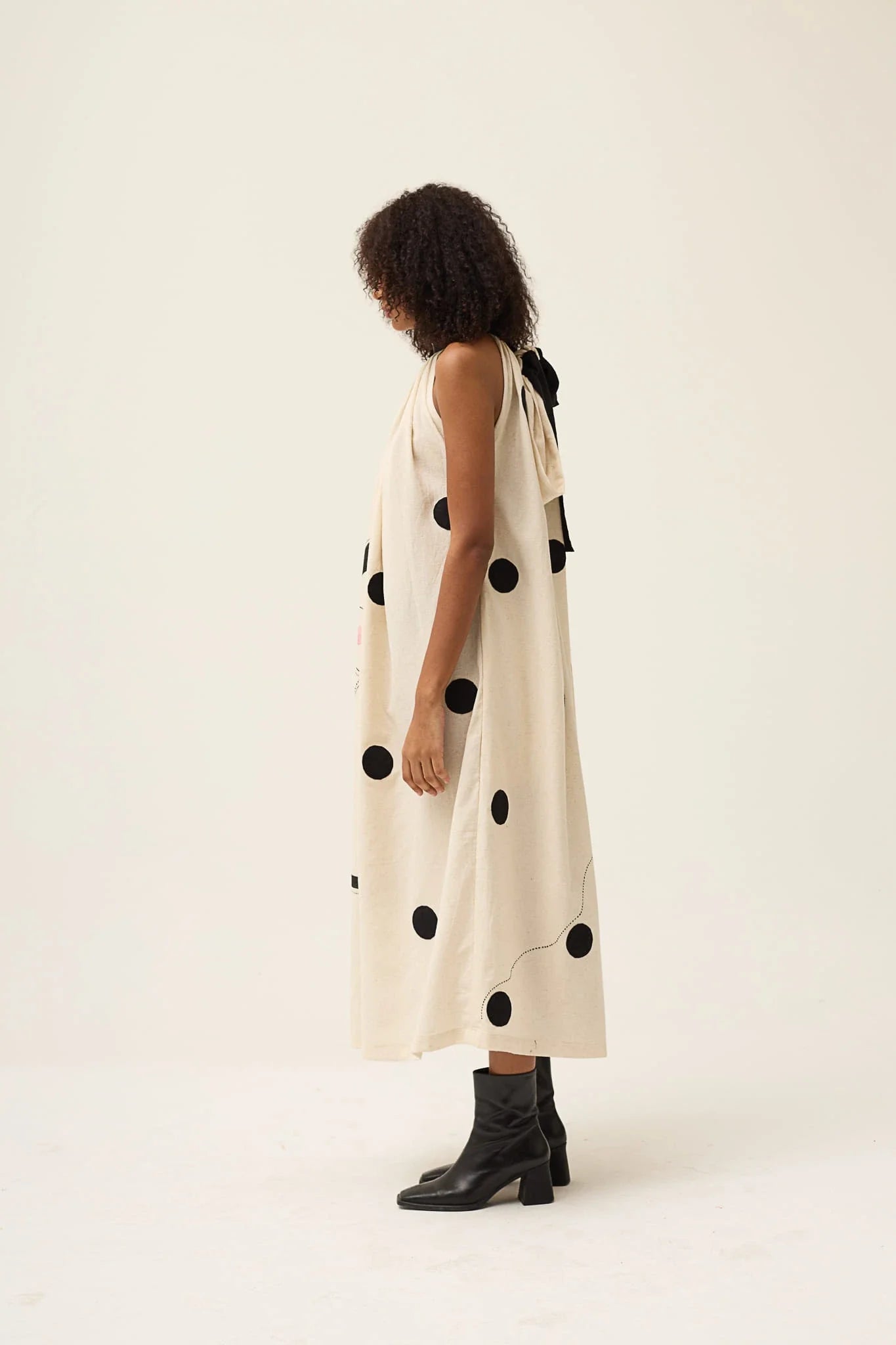 Black Ashes Polka Dress in handwoven Dobby Cotton by White Canvas - Image 5