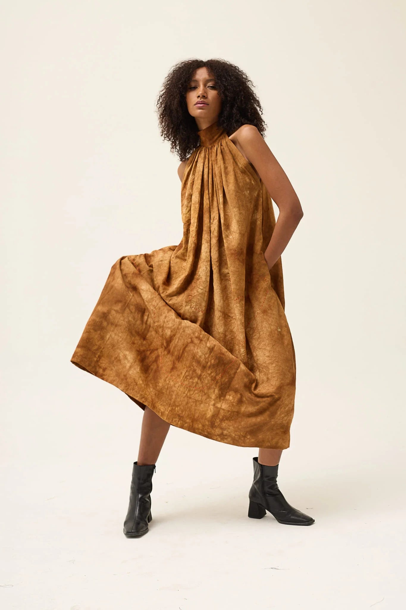 Coffee Ashes Dress in handwoven Dobby Cotton by White Canvas - Image 1