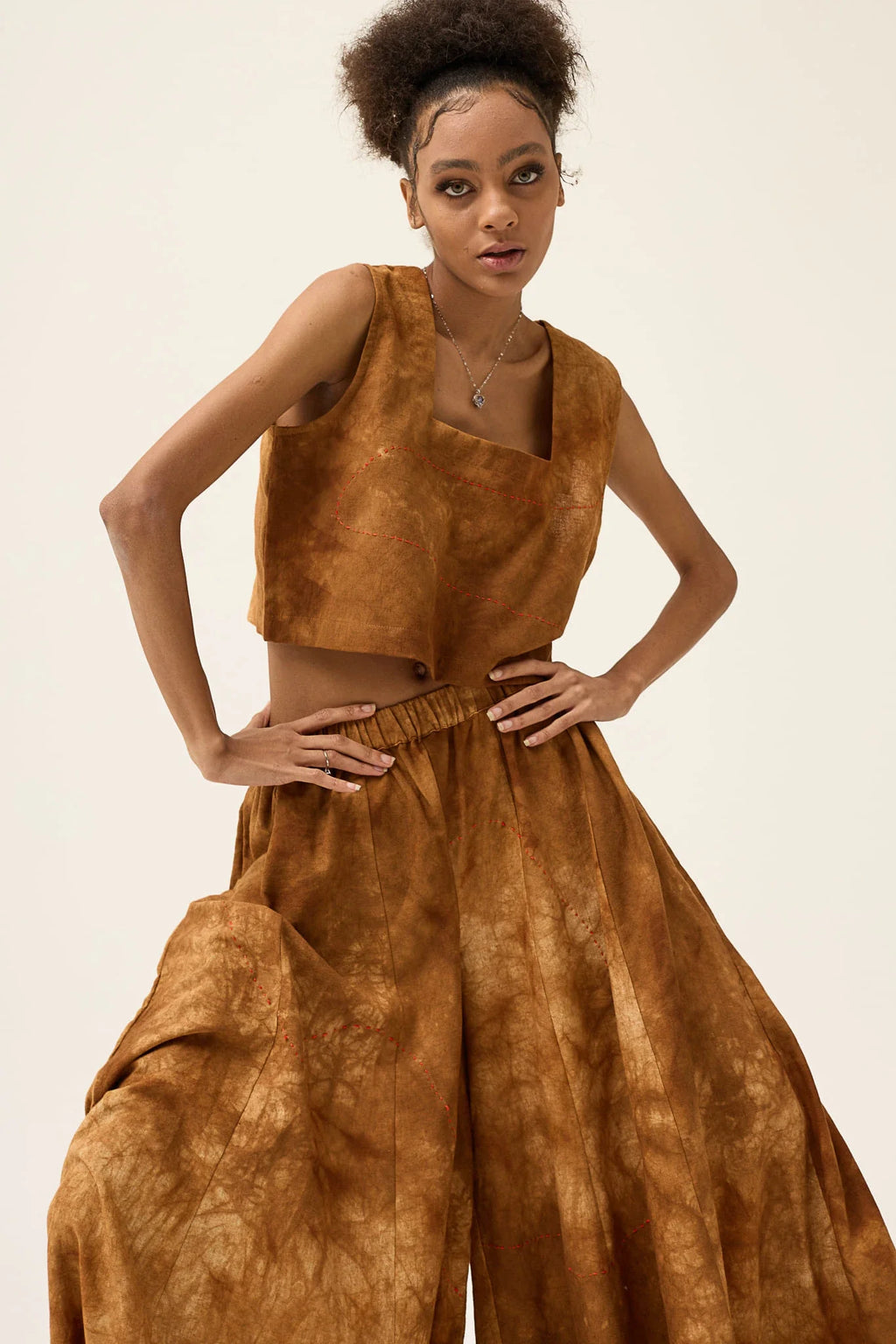 Coffee Dyed Crop Top in handwoven Dobby Cotton by White Canvas - Image 1