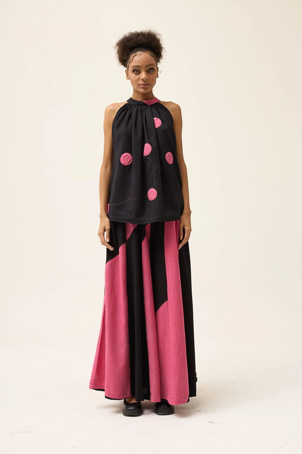 Pink Polka Ashes Top in handwoven Dobby Cotton by White Canvas - Image 1