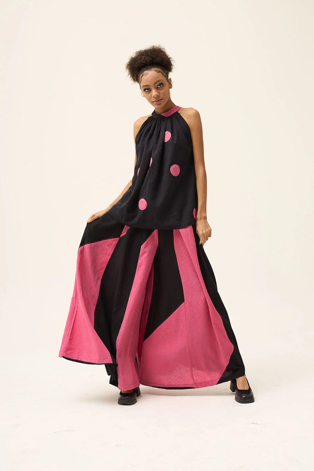 Pink Polka Ashes Top in handwoven Dobby Cotton by White Canvas - Image 2