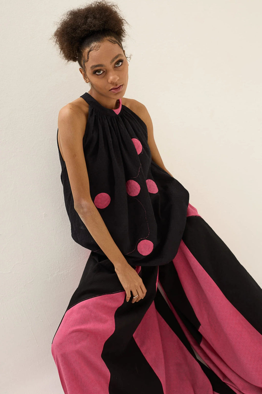 Pink Polka Ashes Top in handwoven Dobby Cotton by White Canvas - Image 6