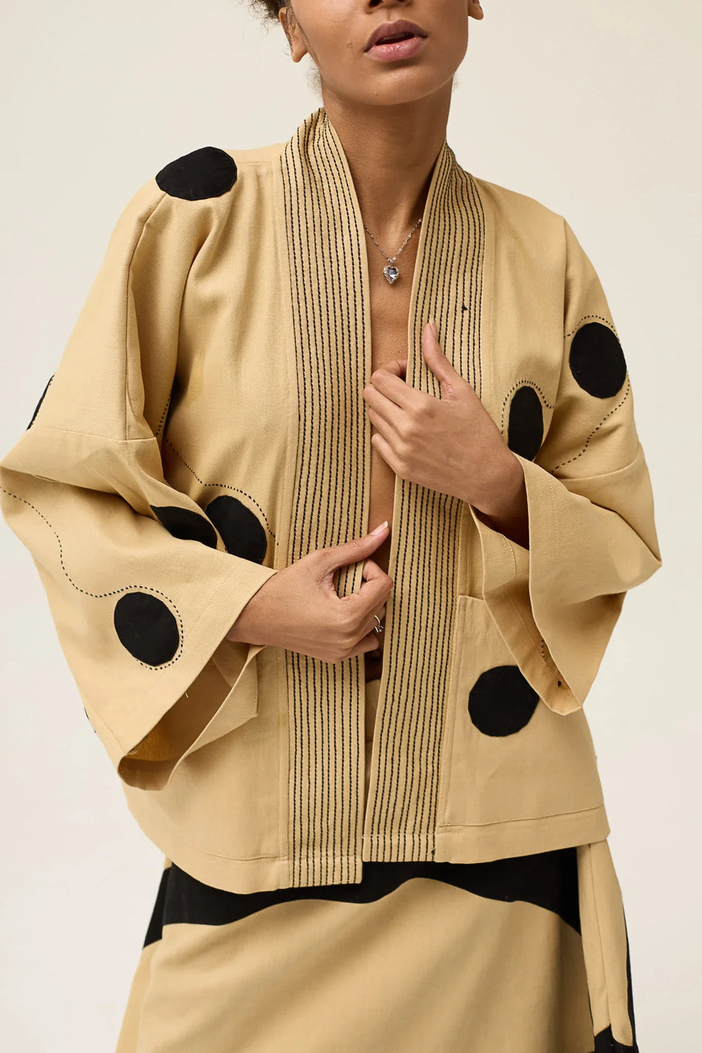 Beige Polka Blush Jacket in organic Drill Cotton by White Canvas - Image 1