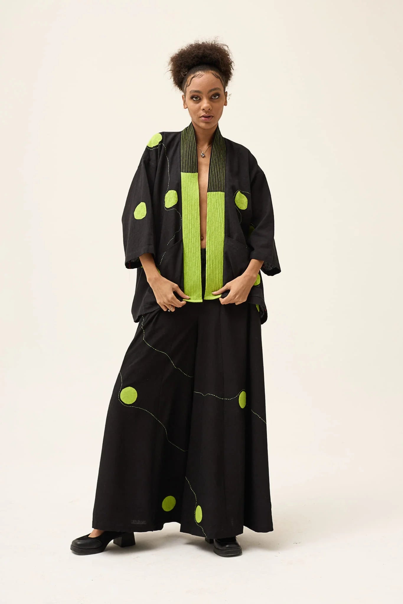 Green Polka Blush Jacket in handwoven Dobby Cotton by White Canvas - Image 2