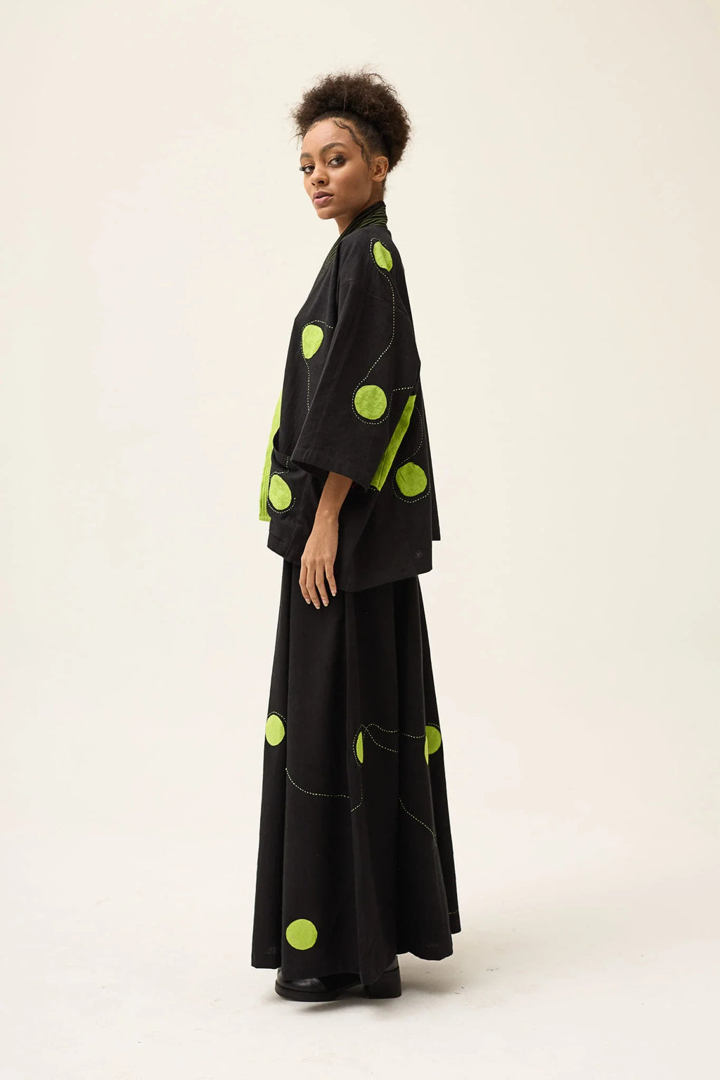 Green Polka Blush Jacket in handwoven Dobby Cotton by White Canvas - Image 3