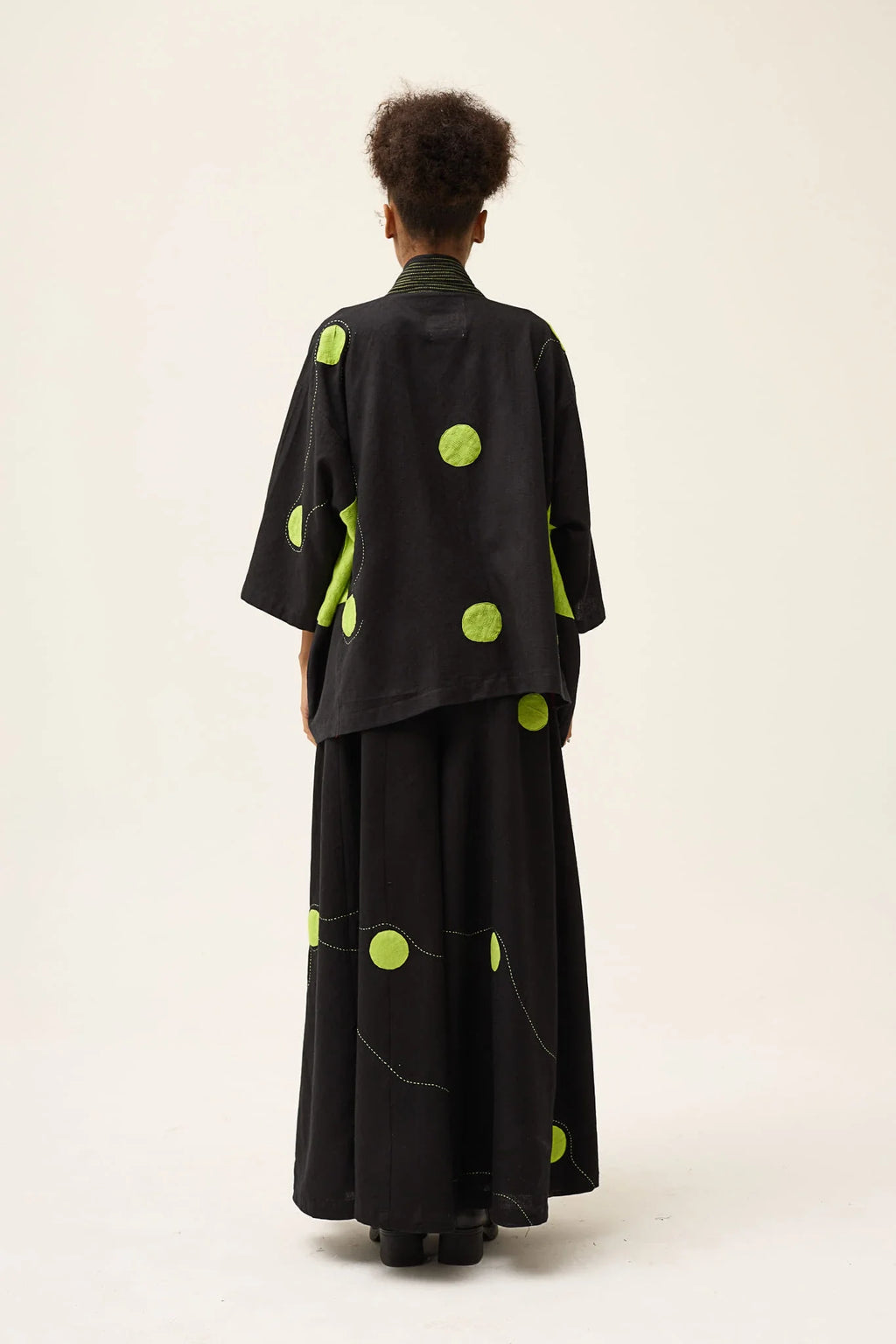 Green Polka Blush Jacket in handwoven Dobby Cotton by White Canvas - Image 4