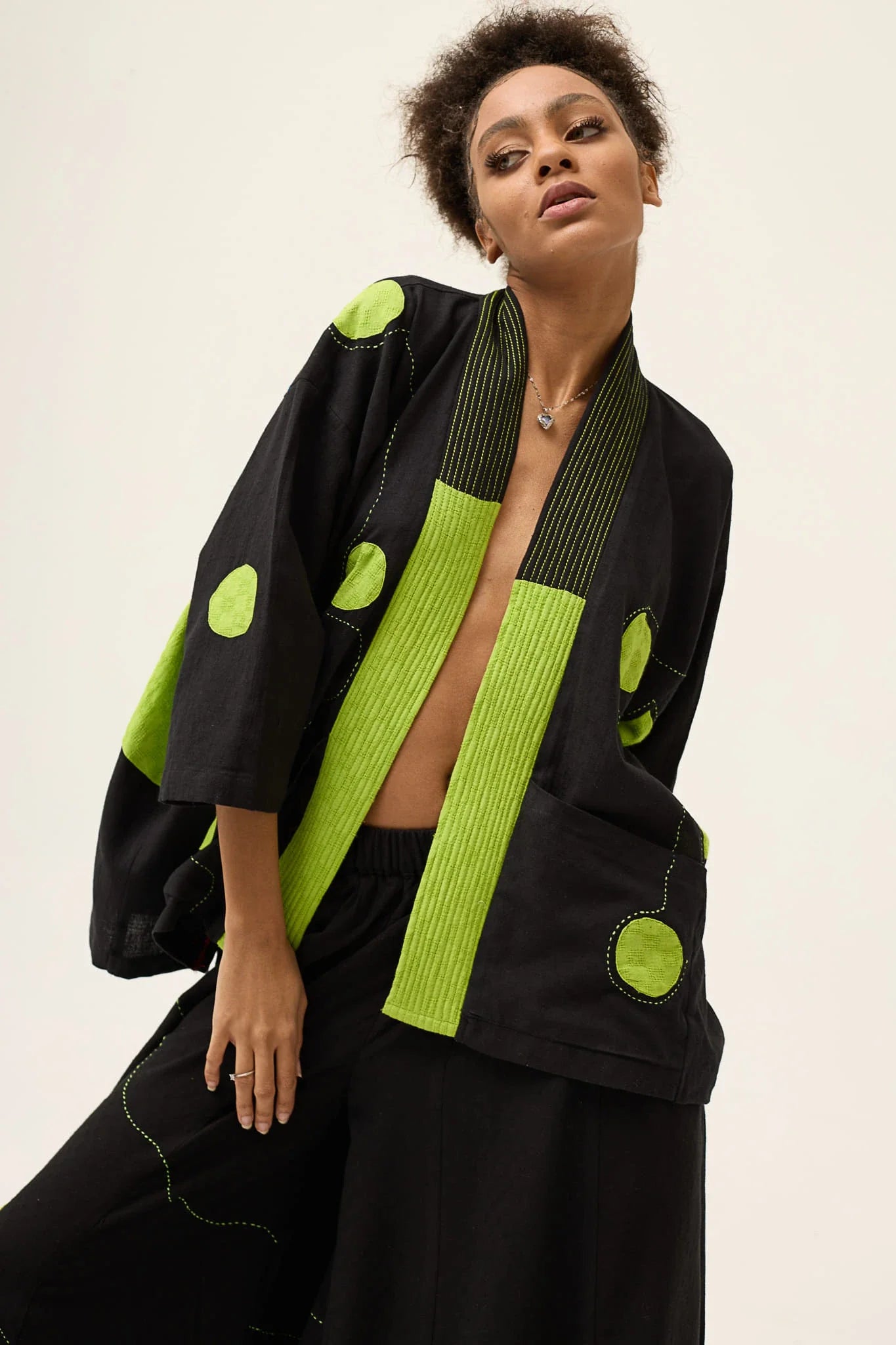 Green Polka Blush Jacket in handwoven Dobby Cotton by White Canvas - Image 5