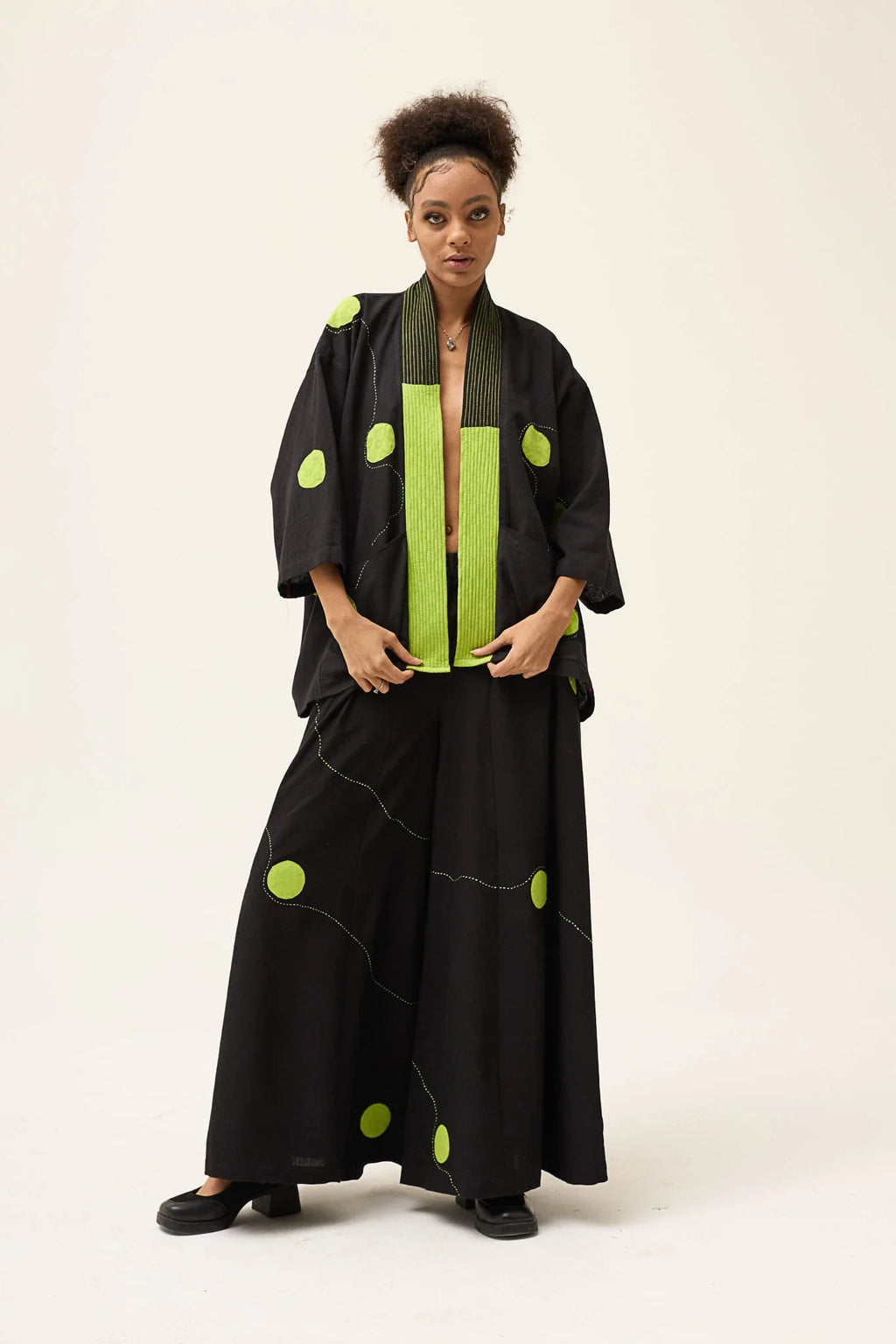 Green Polka Blush Set in handwoven Dobby Cotton by White Canvas - Image 1