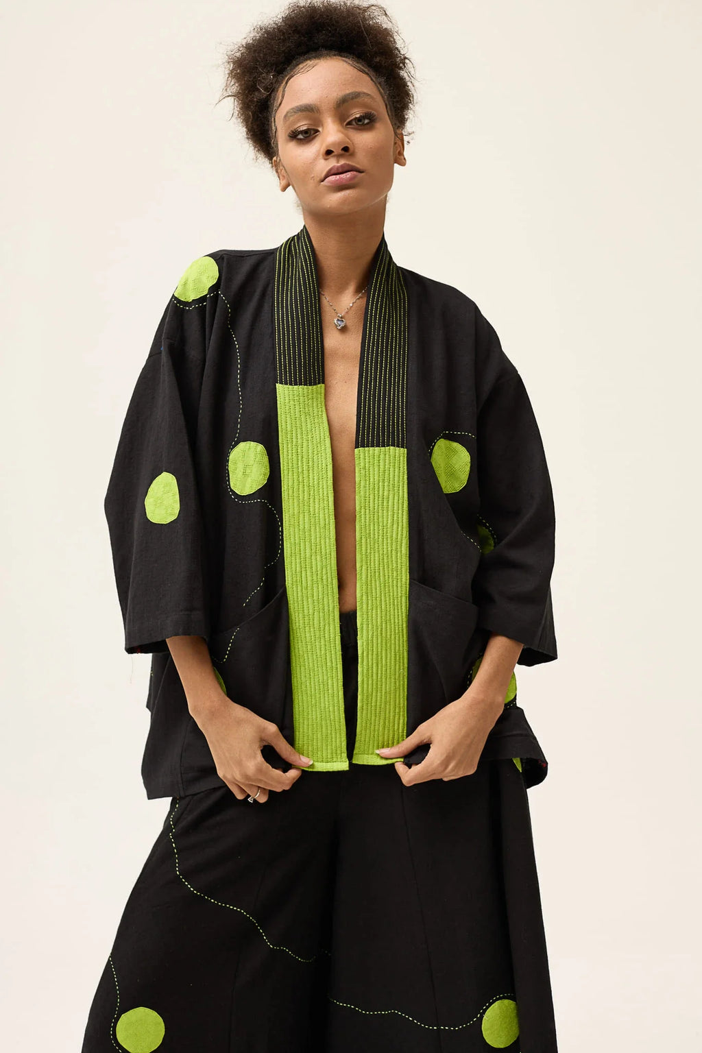 Green Polka Blush Set in handwoven Dobby Cotton by White Canvas - Image 2