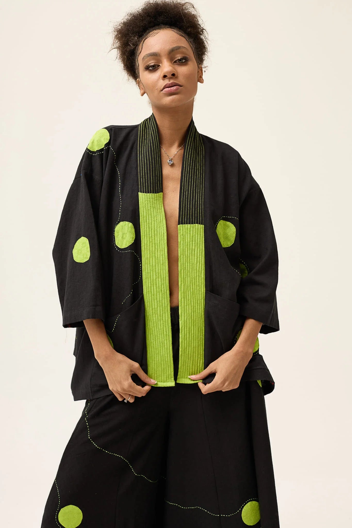 Green Polka Blush Set in handwoven Dobby Cotton by White Canvas - Image 2