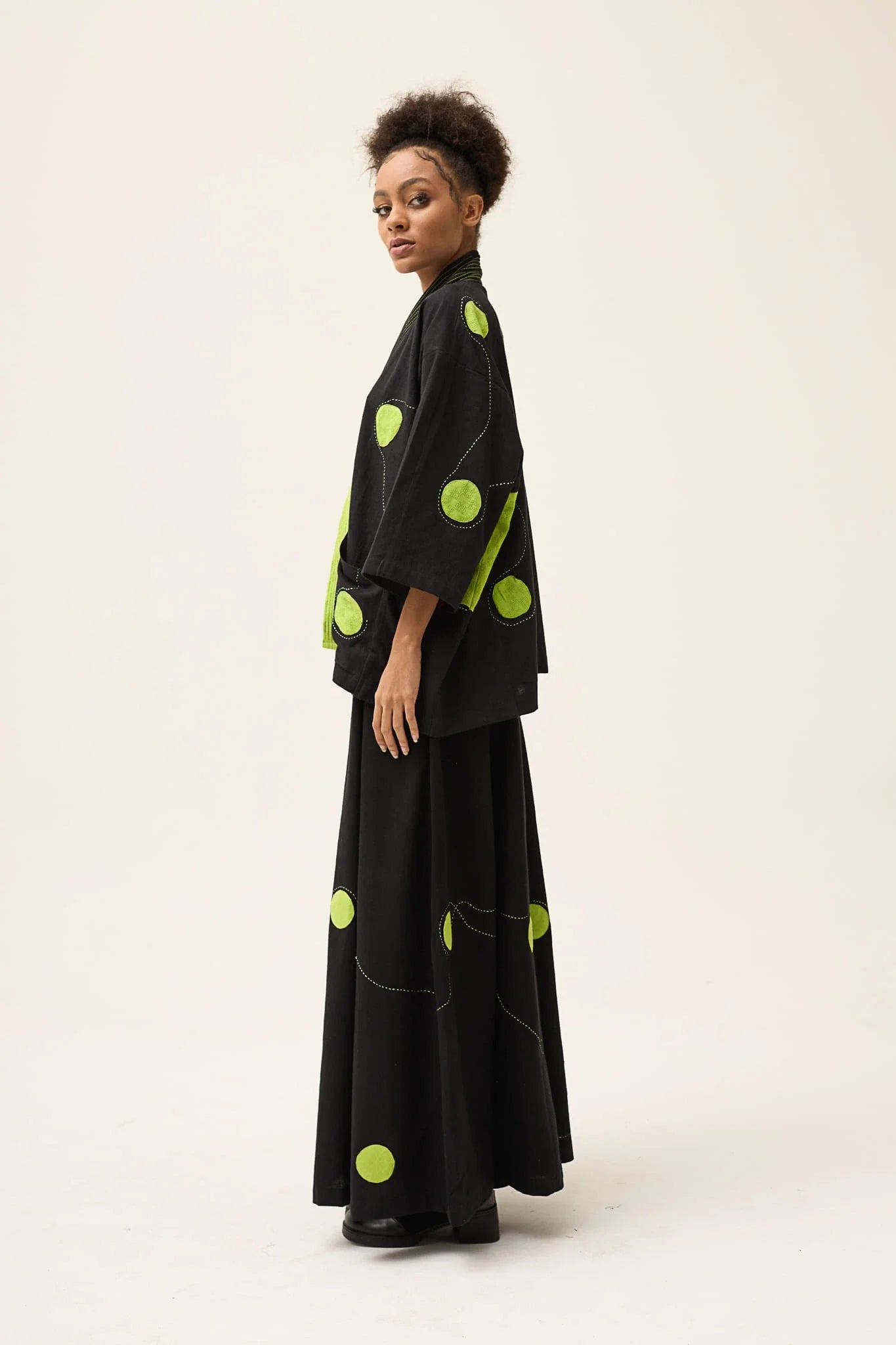 Green Polka Blush Set in handwoven Dobby Cotton by White Canvas - Image 3